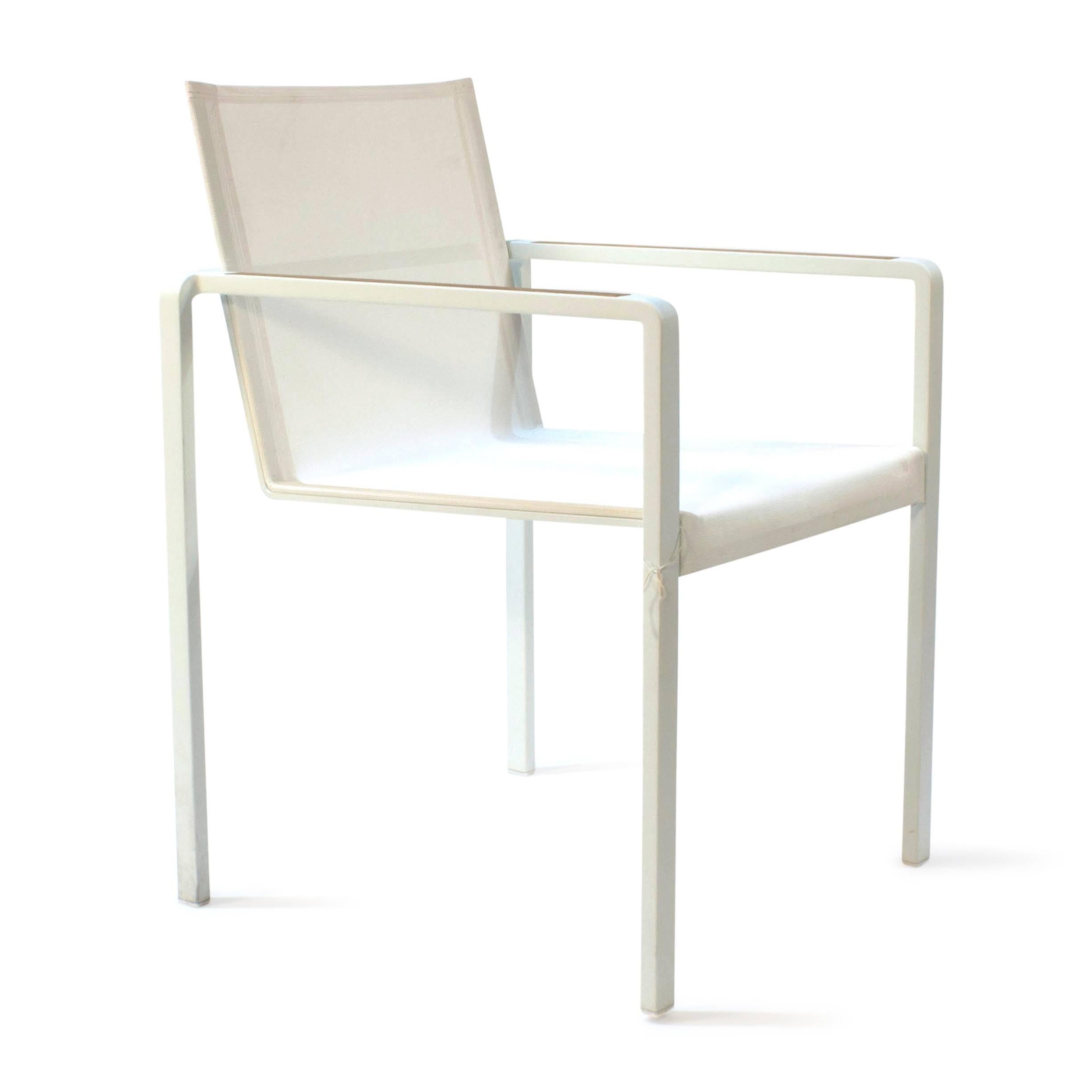 Belgian White and Teak Alura 55 Stackable Outdoor Dining Armchair by Royal Botania For Sale