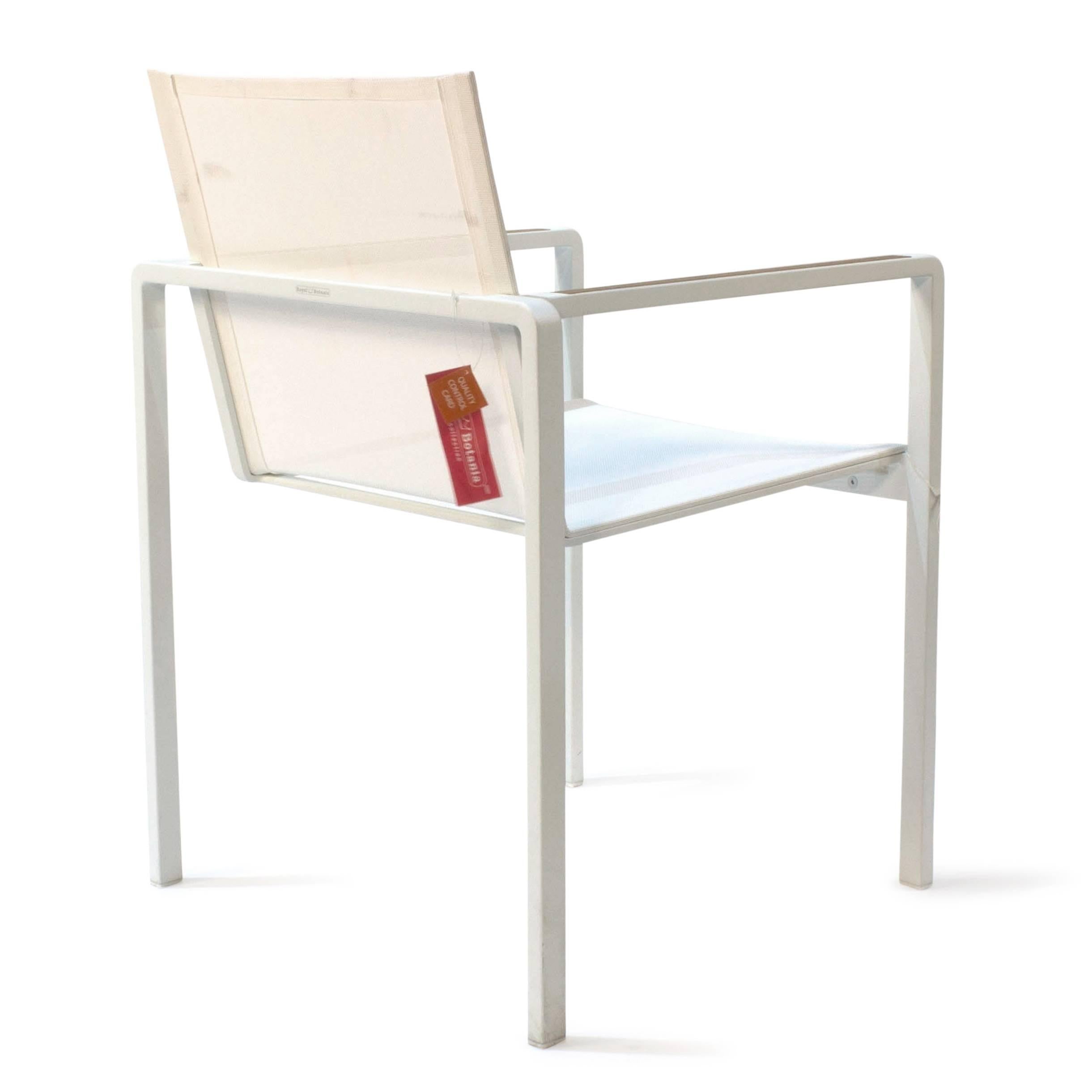 White and Teak Alura 55 Stackable Outdoor Dining Armchair by Royal Botania In Good Condition For Sale In Brooklyn, NY