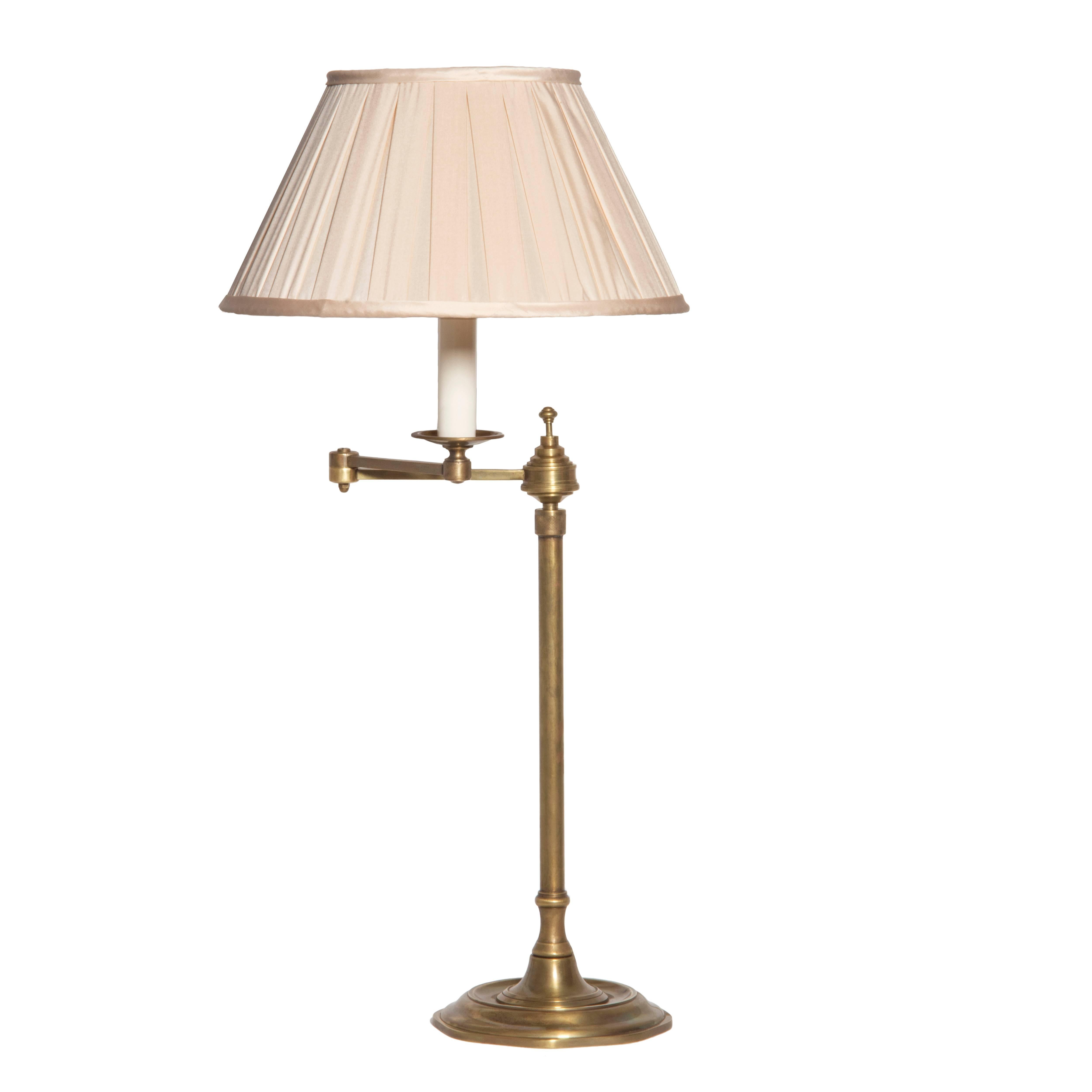 French Bronze Adjustable Butler Table Lamp with Shade by William Lipton Lighting For Sale