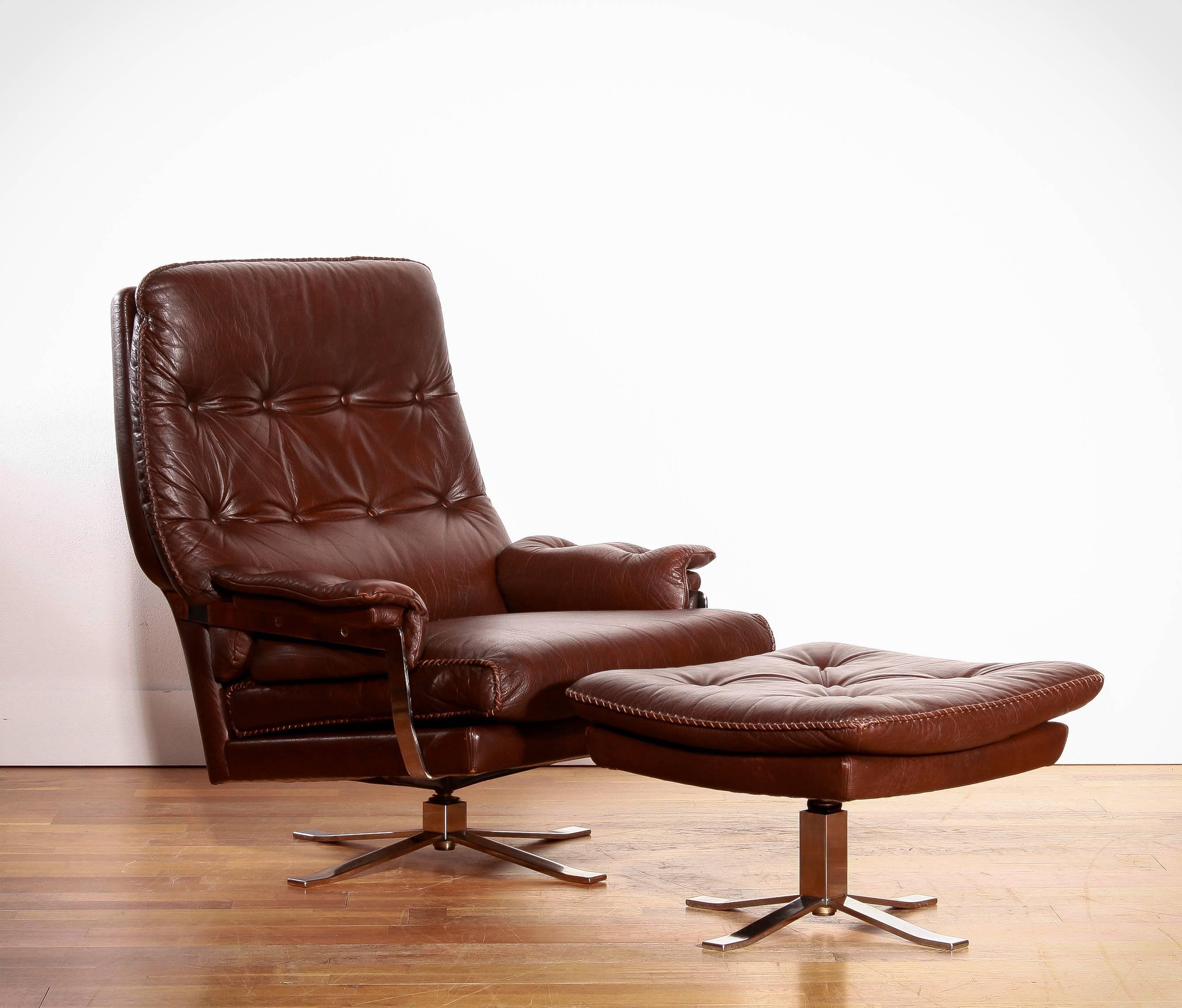 Mid-20th Century 1960, Arne Norell, Lounge Chair and Ottoman, Leather