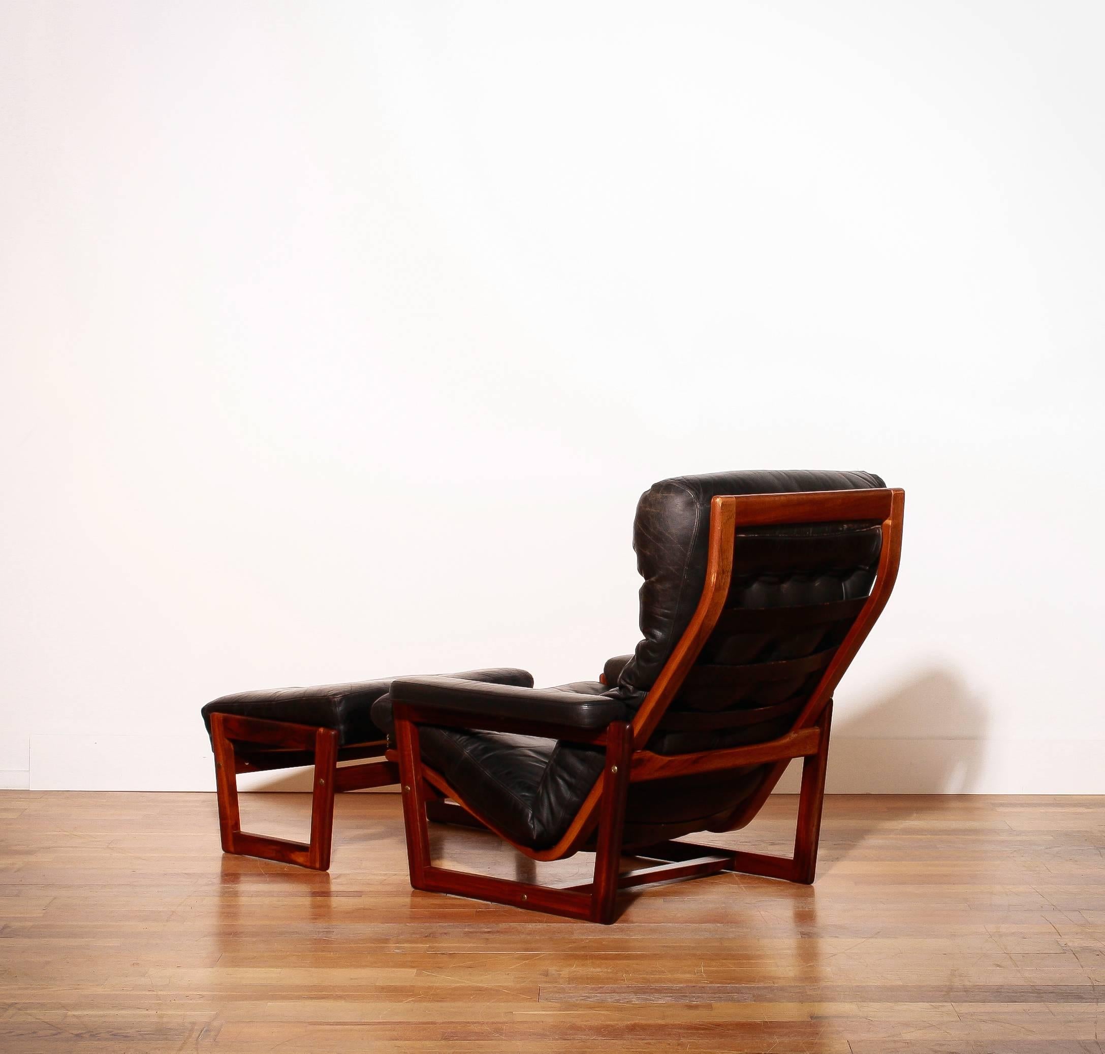 1950s-1960s, Lennart Bender for Ulferts, Leather Lounge Chair with Ottoman In Excellent Condition In Silvolde, Gelderland