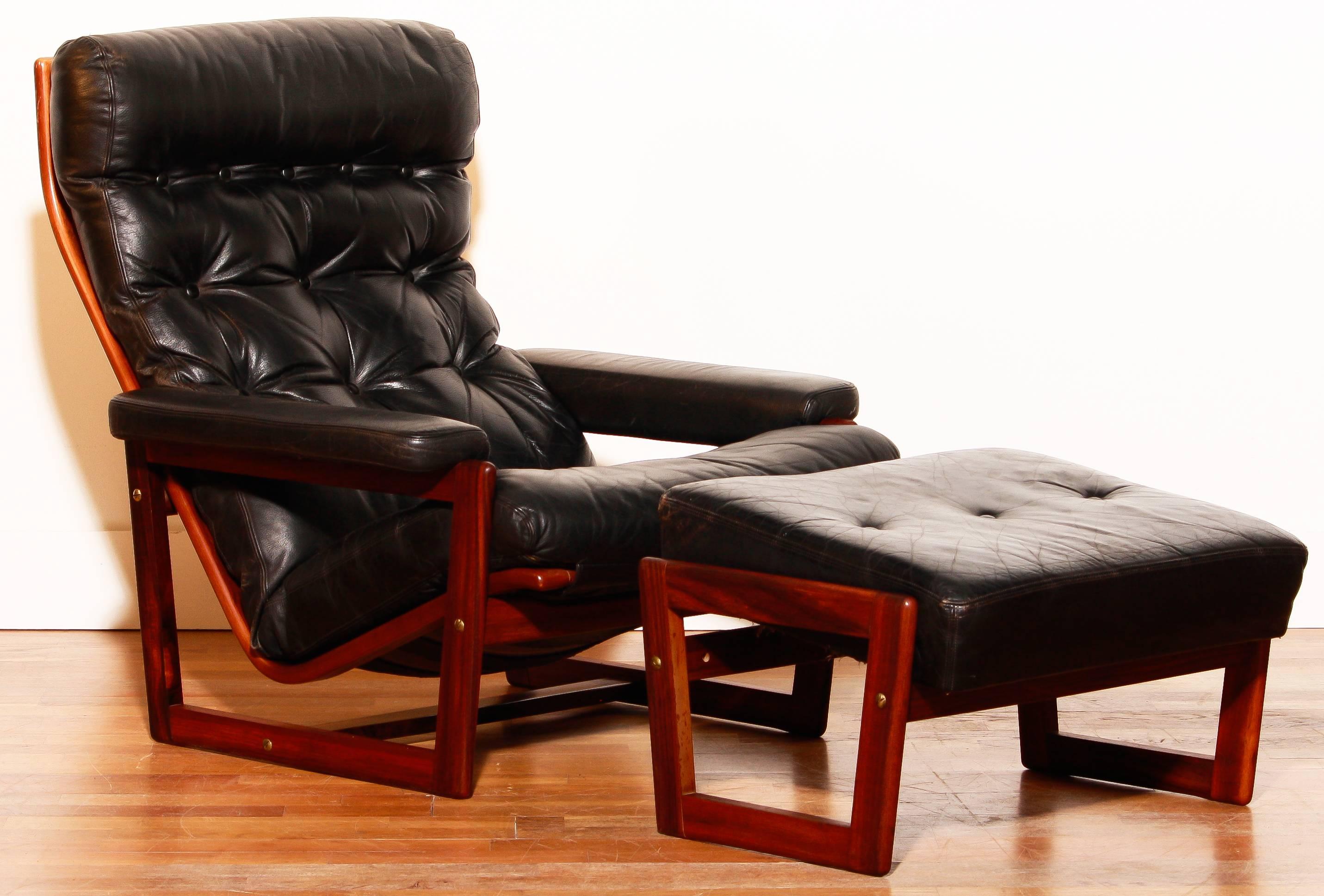 1950s-1960s, Lennart Bender for Ulferts, Leather Lounge Chair with Ottoman 1