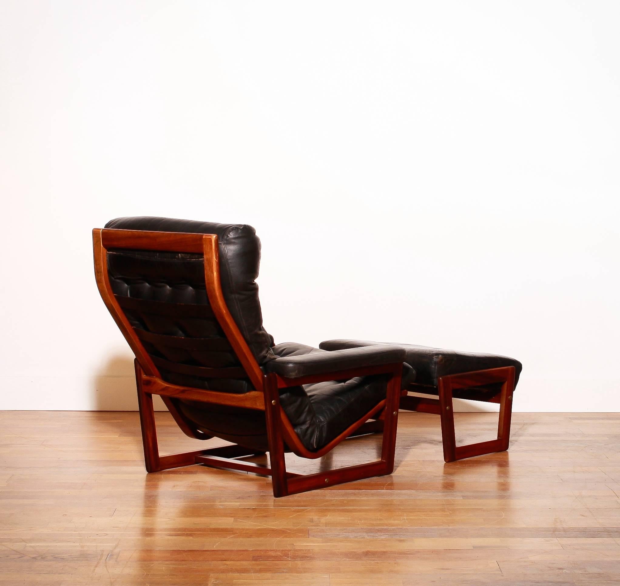 Mid-20th Century 1950s-1960s, Lennart Bender for Ulferts, Leather Lounge Chair with Ottoman