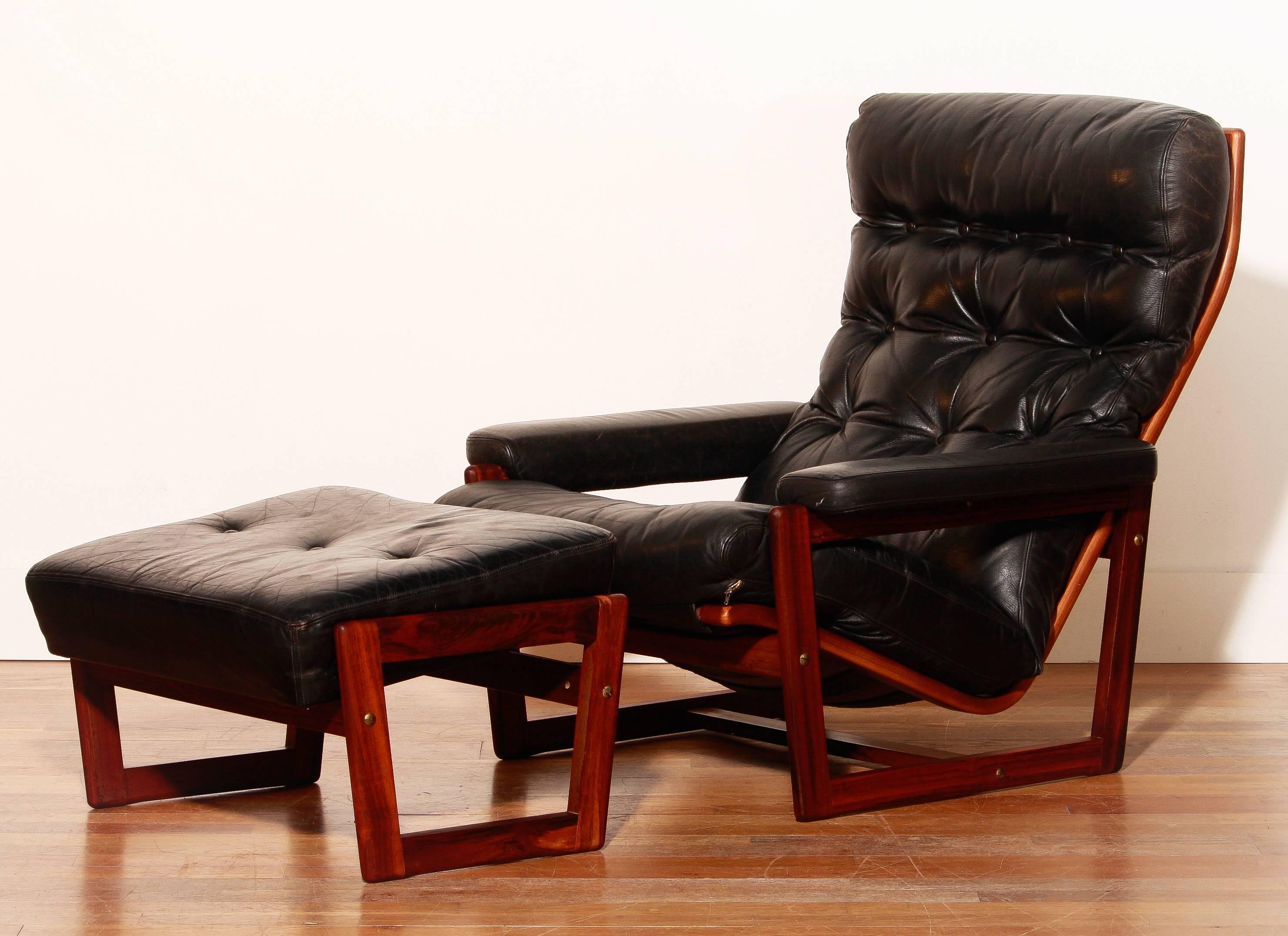 1950s-1960s, Lennart Bender for Ulferts, Leather Lounge Chair with Ottoman 2