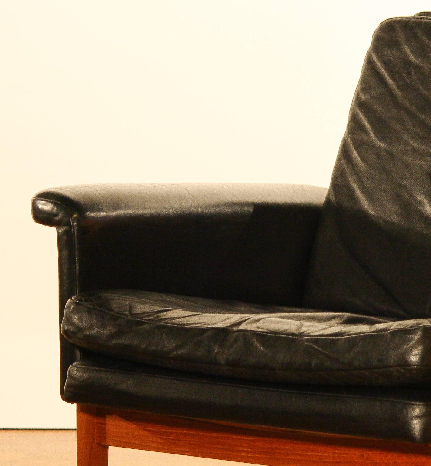 1950s, Lounge Chair 'Jupiter' by Finn Juhl for France & Son, Black Leather In Excellent Condition In Silvolde, Gelderland
