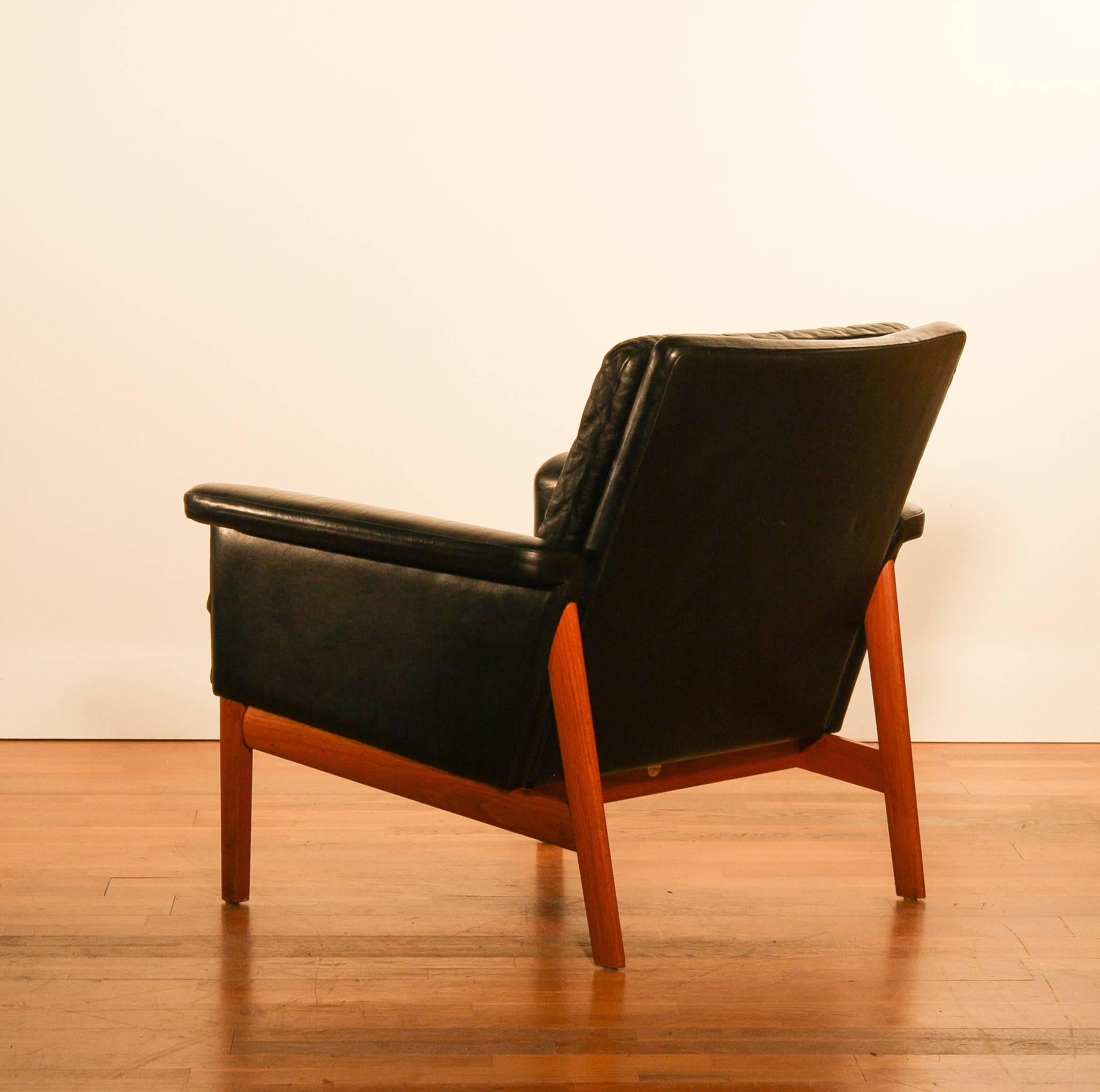 Teak 1950s, Lounge Chair 'Jupiter' by Finn Juhl for France & Son, Black Leather