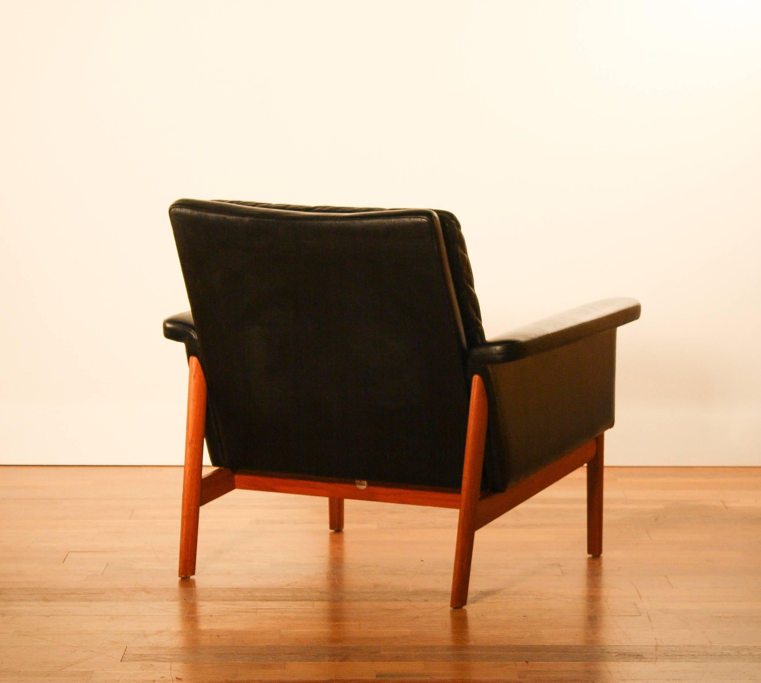 1950s, Lounge Chair 'Jupiter' by Finn Juhl for France & Son, Black Leather 1