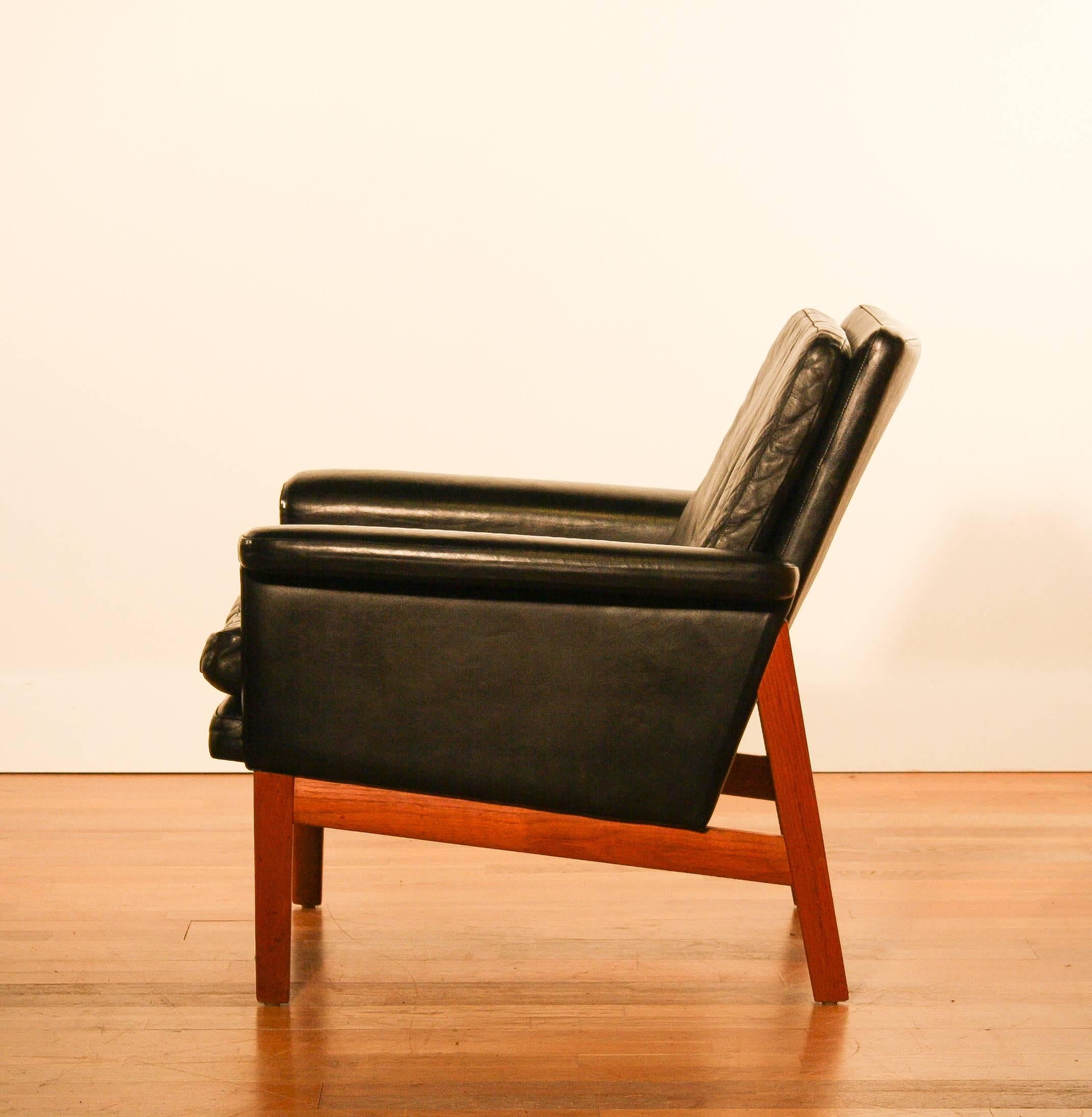 Mid-20th Century 1950s, Lounge Chair 'Jupiter' by Finn Juhl for France & Son, Black Leather