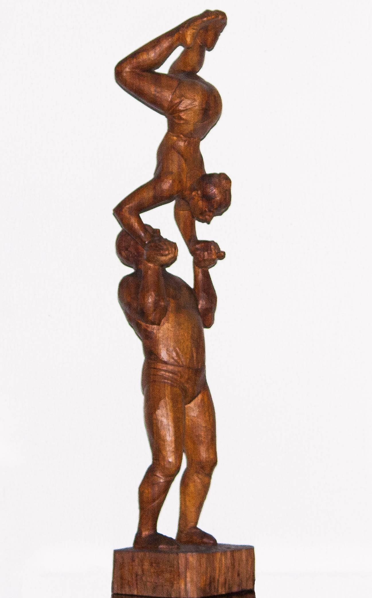 Teak 1950s, Sculpture 'The Acrobats' by Cor van Kralingen