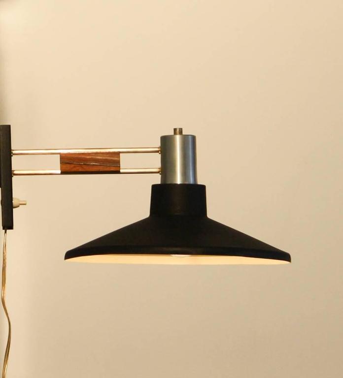 1950s, Beautiful Black Metal-Rosewood Wall Lamp at 1stdibs