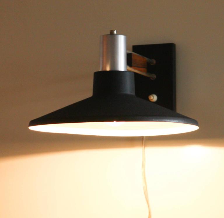 1950s, Beautiful Black Metal-Rosewood Wall Lamp at 1stdibs