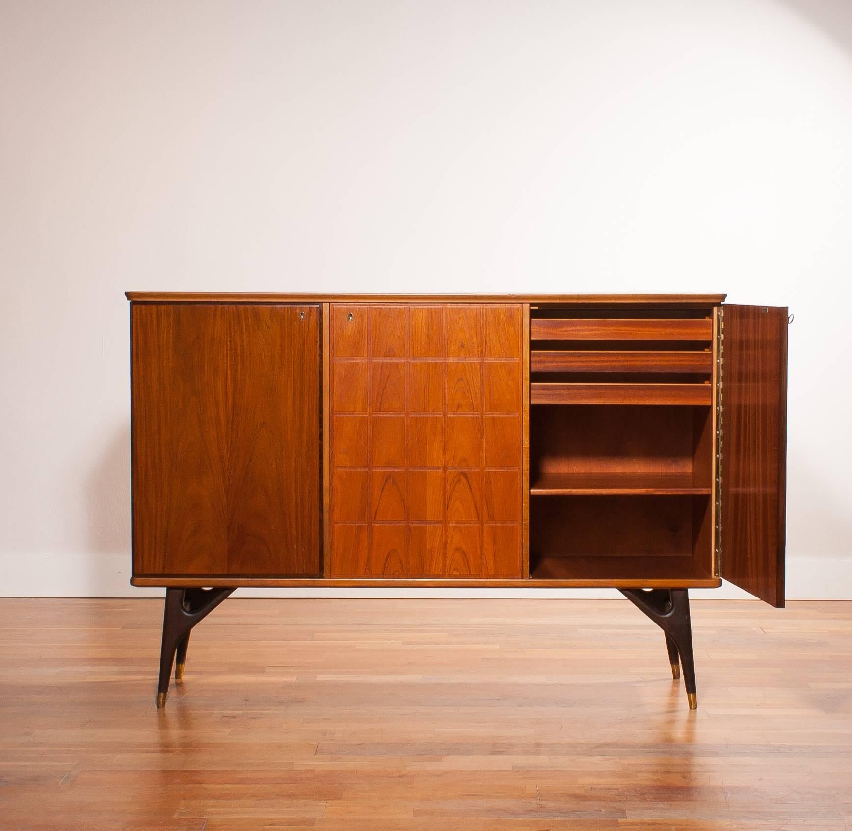 Rosewood 1950s Beautiful Sideboard With a Lot Of Details And Inside Drawers