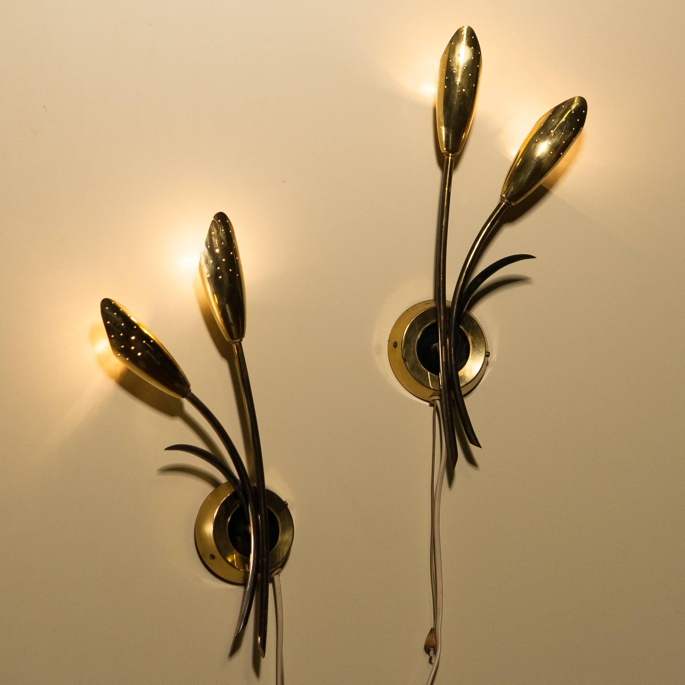 Mid-20th Century 1950s Set of Beautiful Brass Wall Sconces