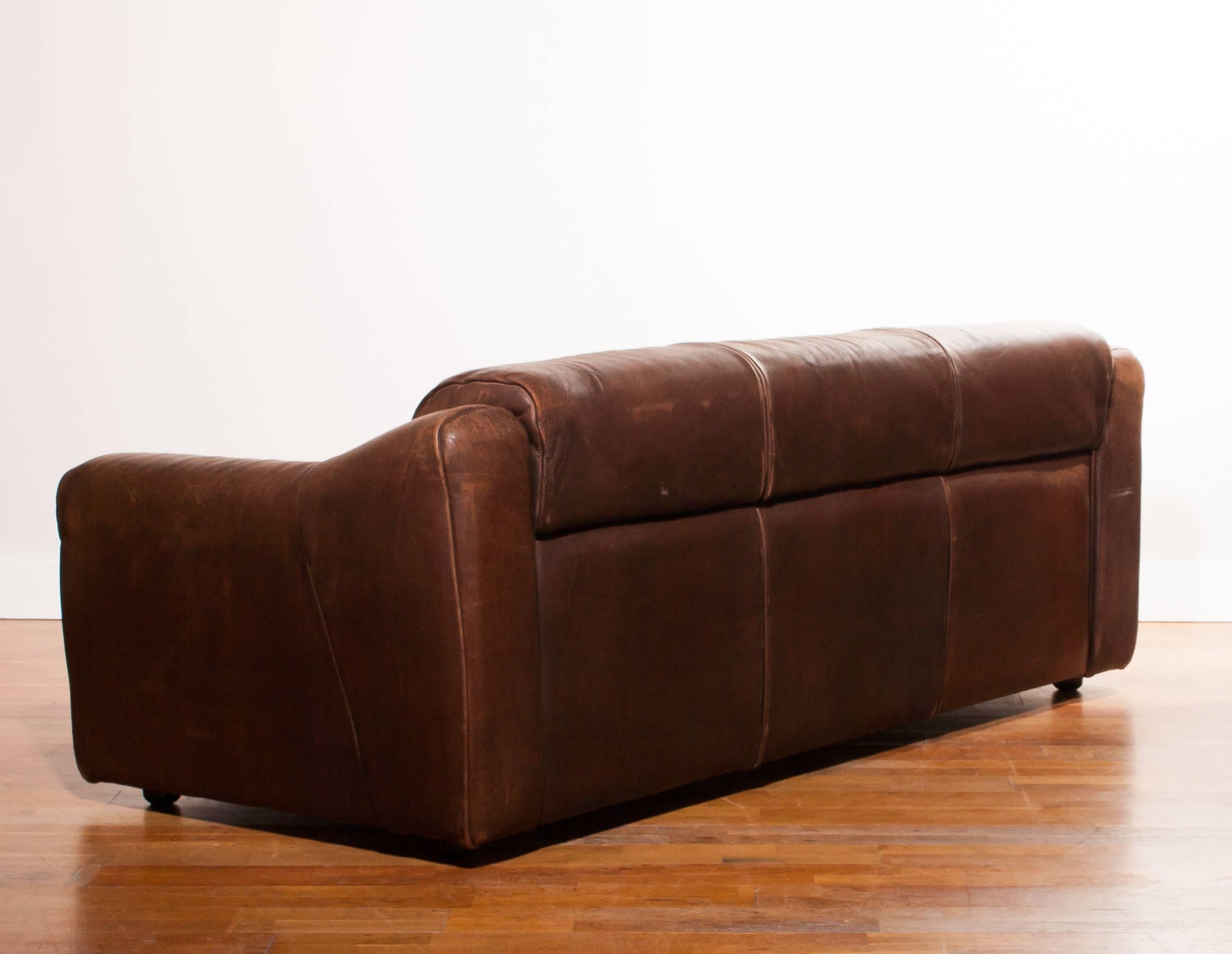 1970s, Buffalo Leather Three-Seat Sofa 1