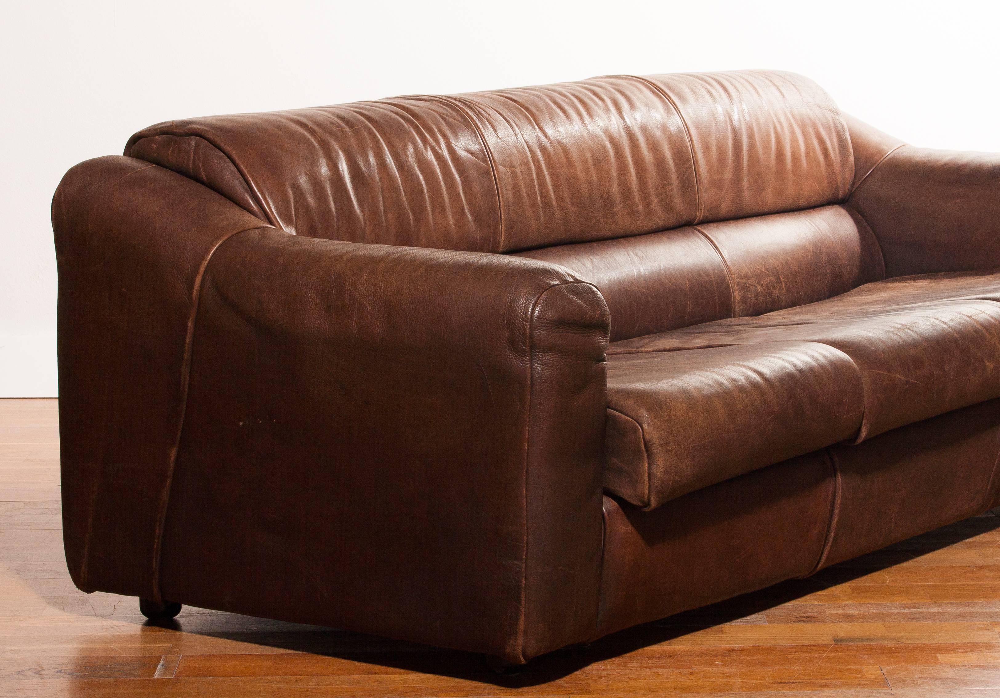 1970s, Buffalo Leather Three-Seat Sofa 4