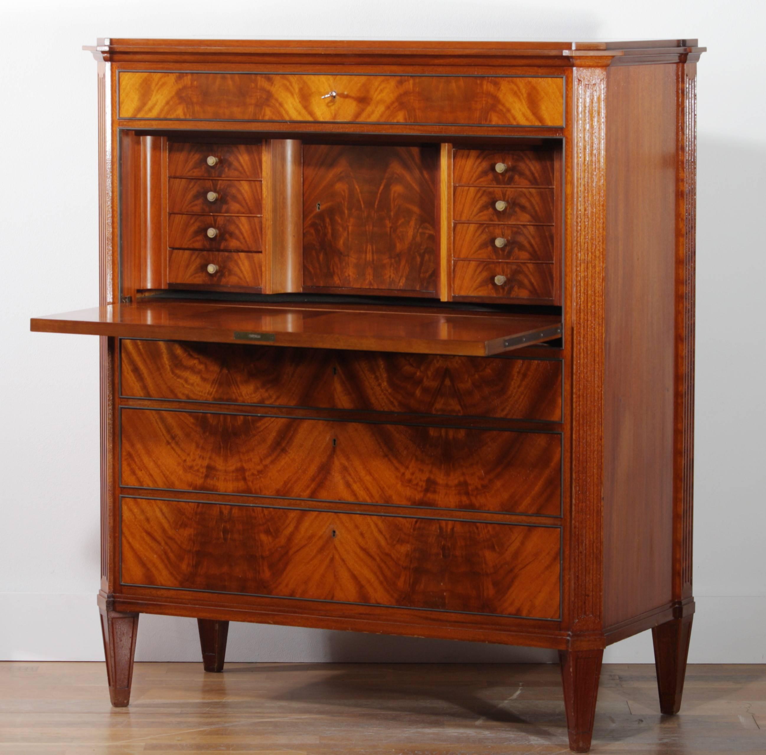 Mid-20th Century 1950s, Handcrafted Mahogany Secretaire Made By A. Bäck Sweden.