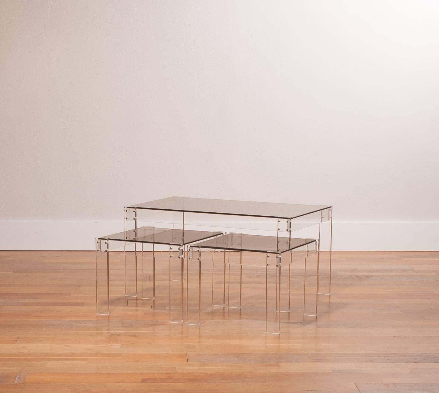 1970s, Italian Perspex And Fume Glas Set of Nesting Tables In Excellent Condition In Silvolde, Gelderland