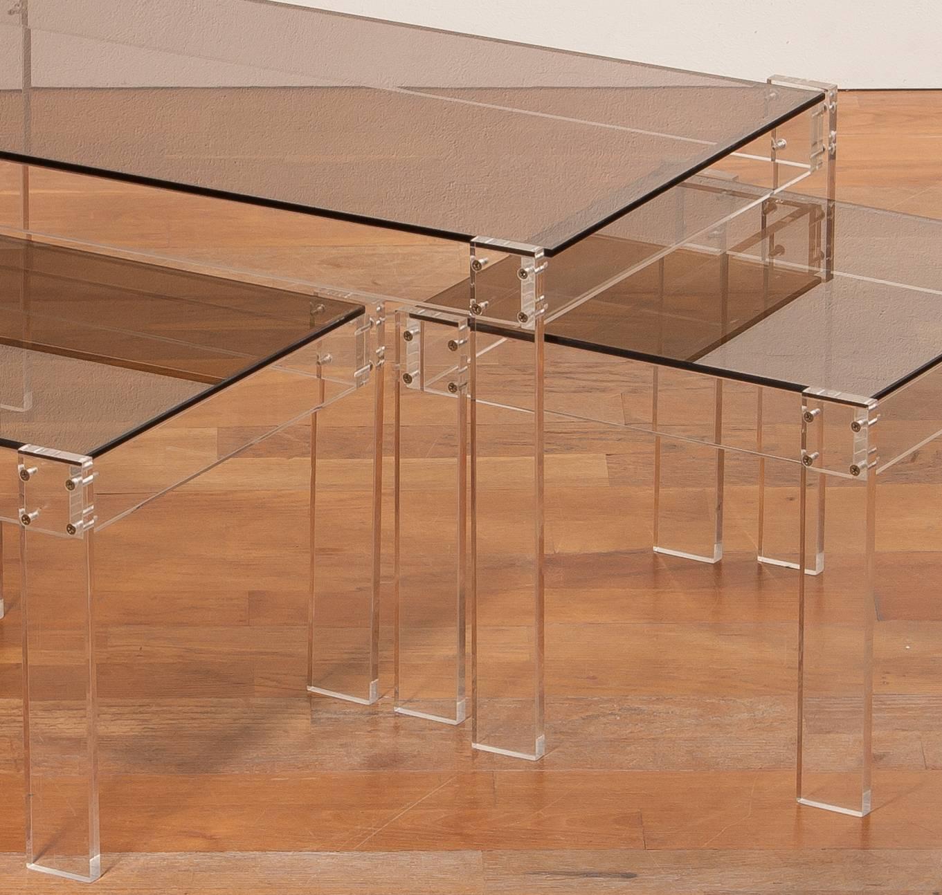 Late 20th Century 1970s, Italian Perspex And Fume Glas Set of Nesting Tables