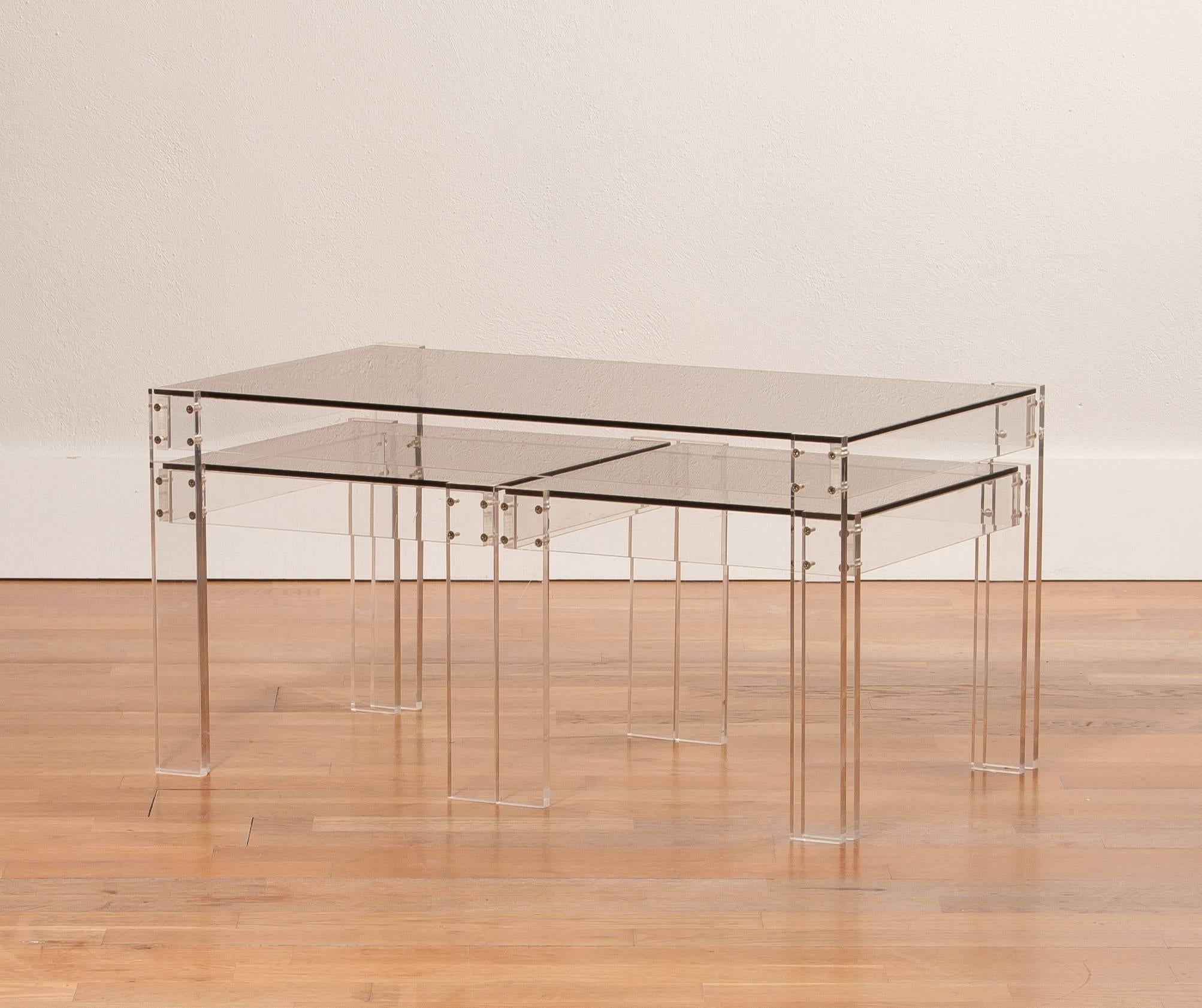 1970s, Italian Perspex And Fume Glas Set of Nesting Tables 1