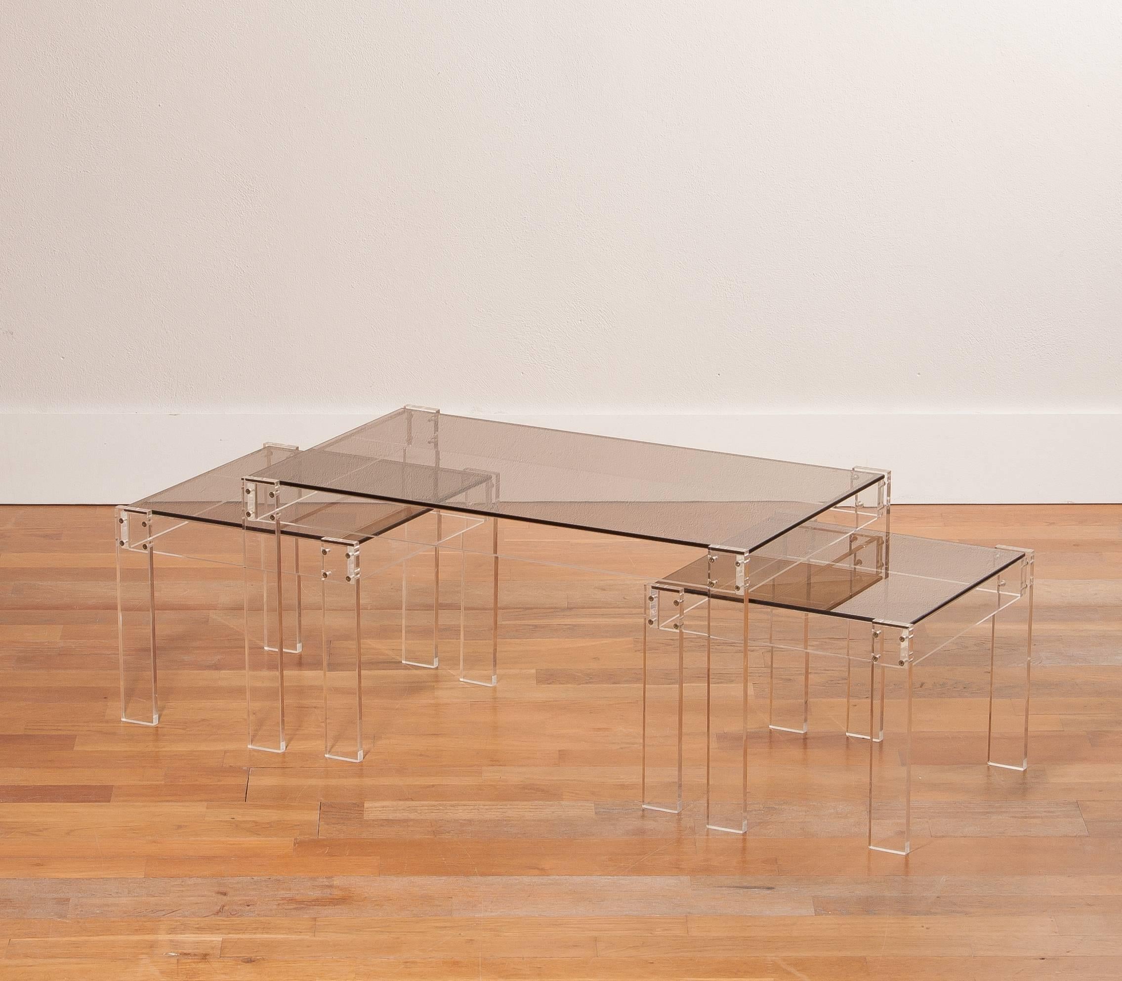 1970s, Italian Perspex And Fume Glas Set of Nesting Tables 2