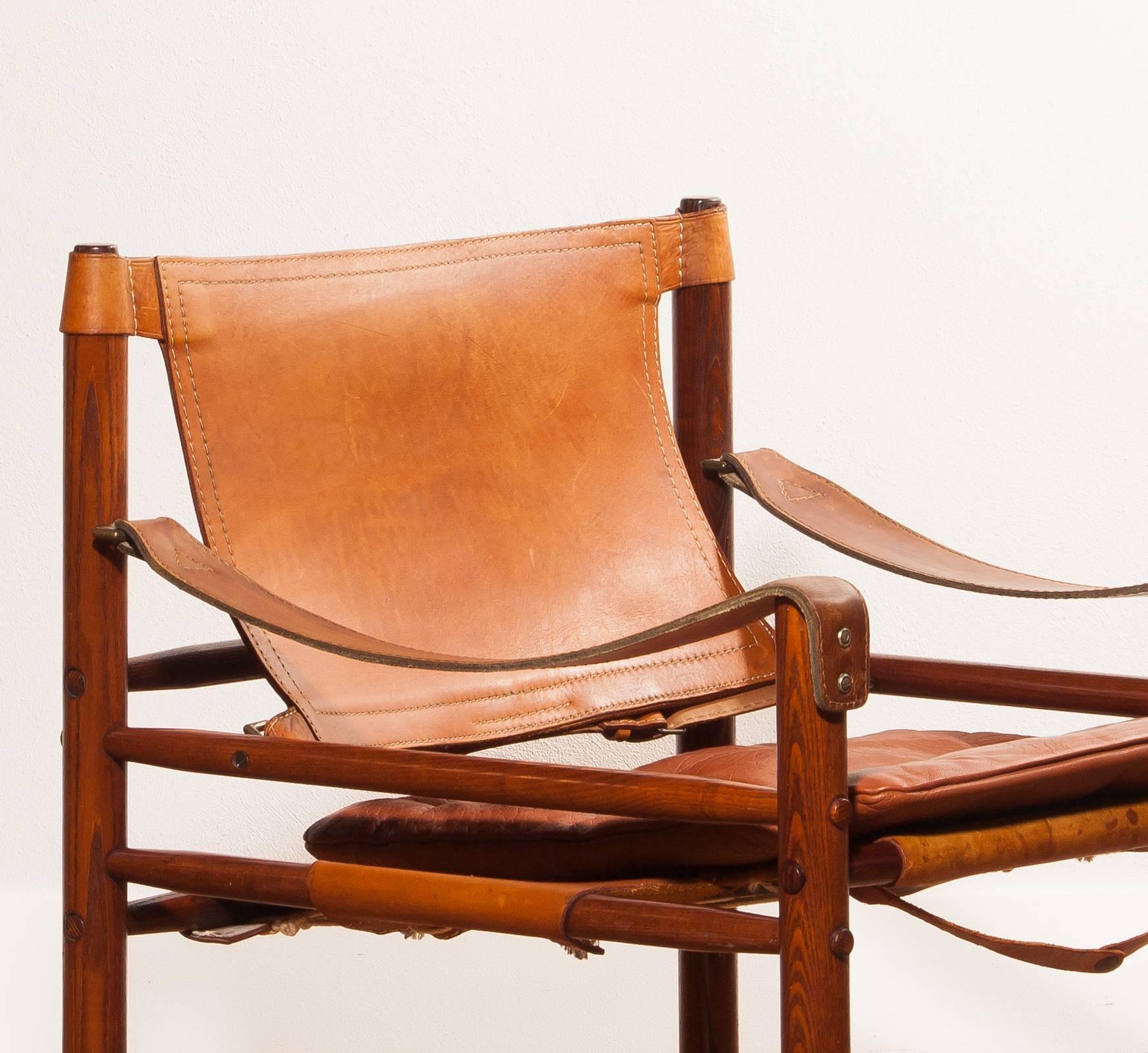 Swedish 1960's Saddle Leather 'Sirocco' Safari Chair by Arne Norell.