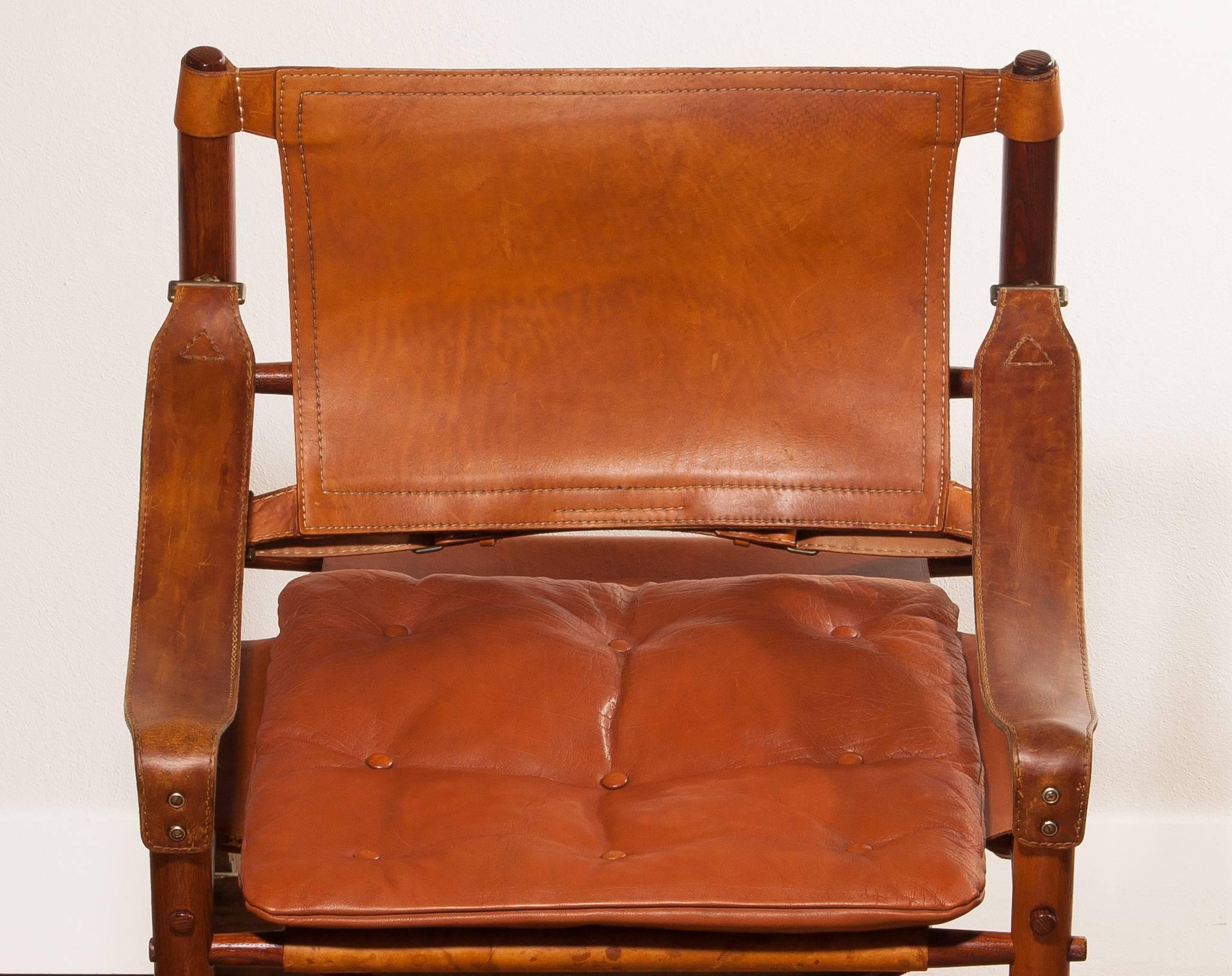 Mid-20th Century 1960's Saddle Leather 'Sirocco' Safari Chair by Arne Norell.