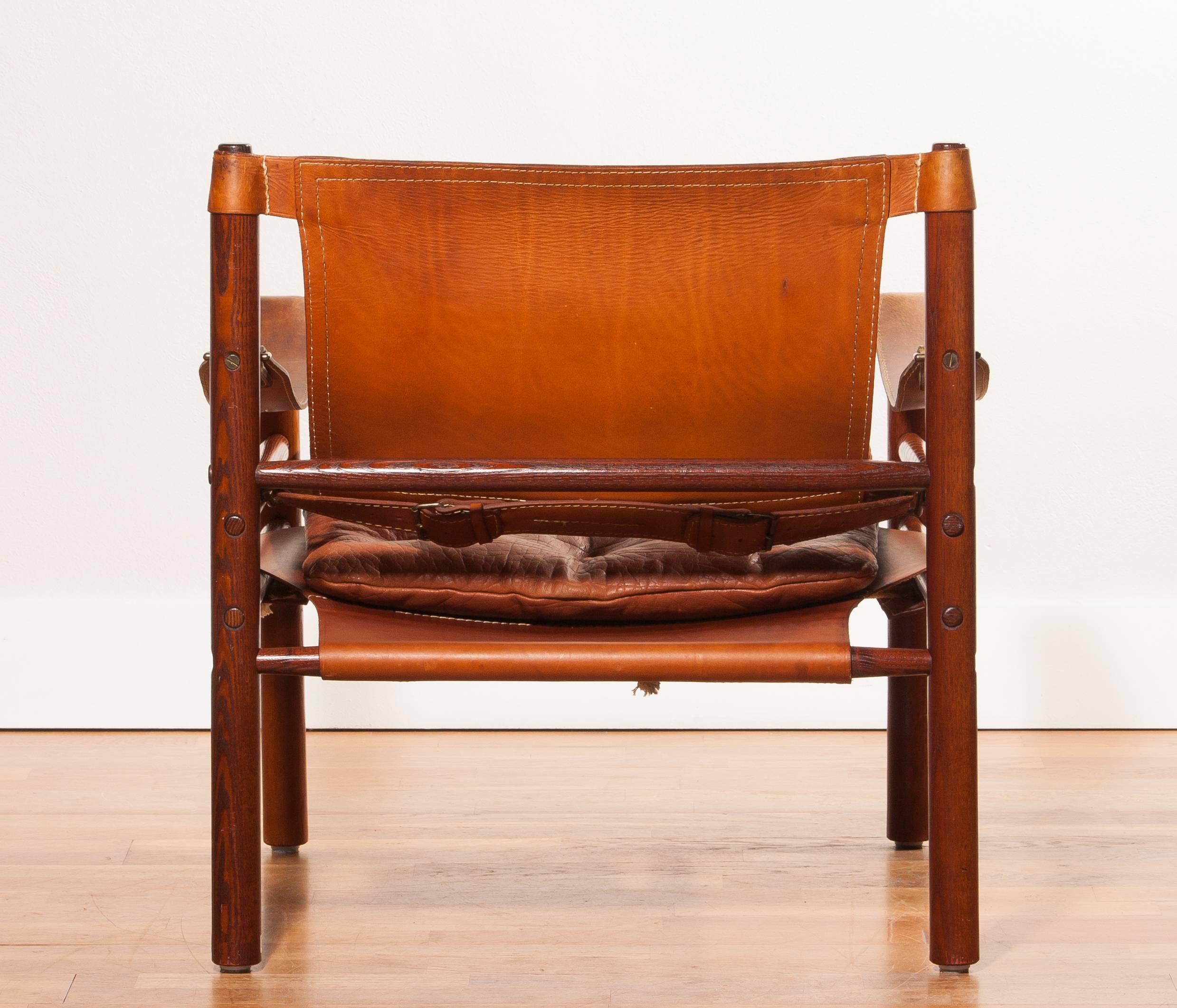 1960's Saddle Leather 'Sirocco' Safari Chair by Arne Norell. 2