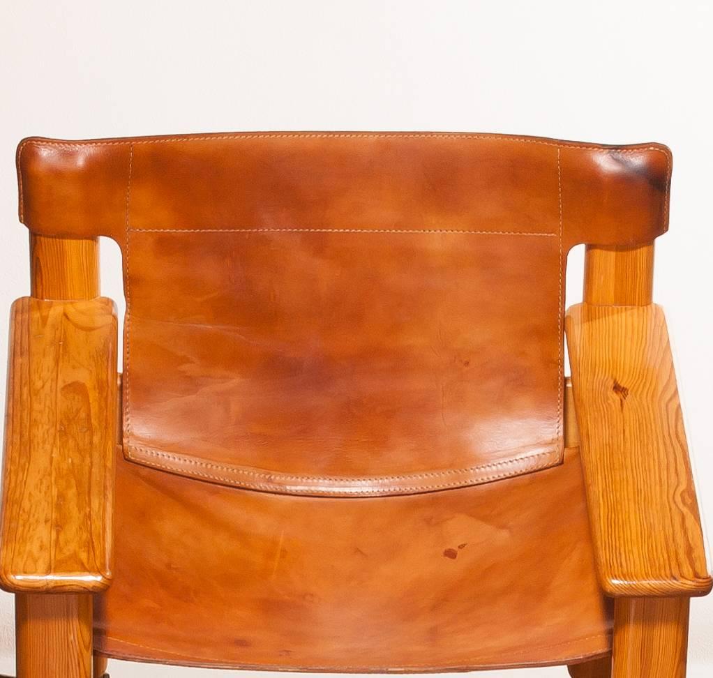Leather 1970s, Beautiful 'Natura' Saddle leather and pine Chair by Karin Mobring