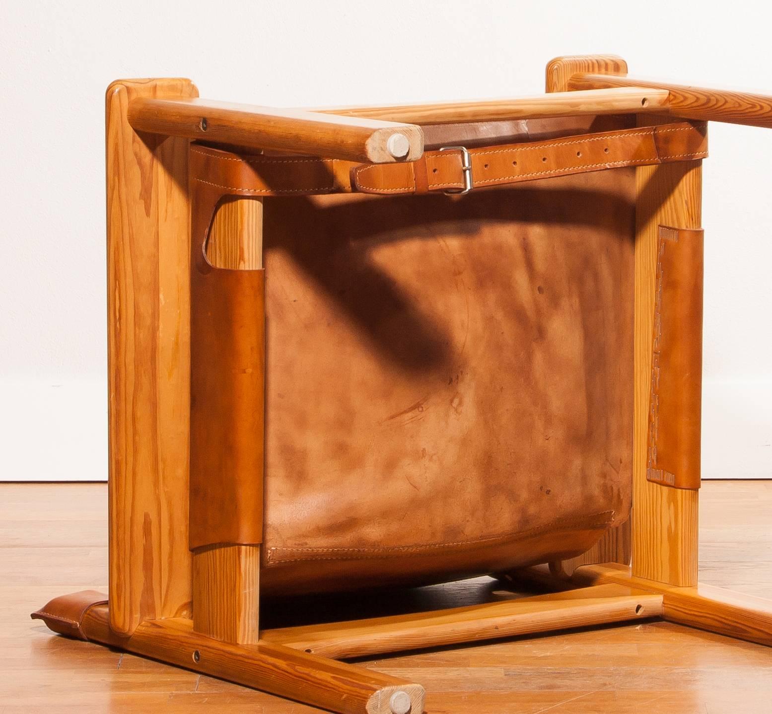 1970s, Beautiful 'Natura' Saddle leather and pine Chair by Karin Mobring 1