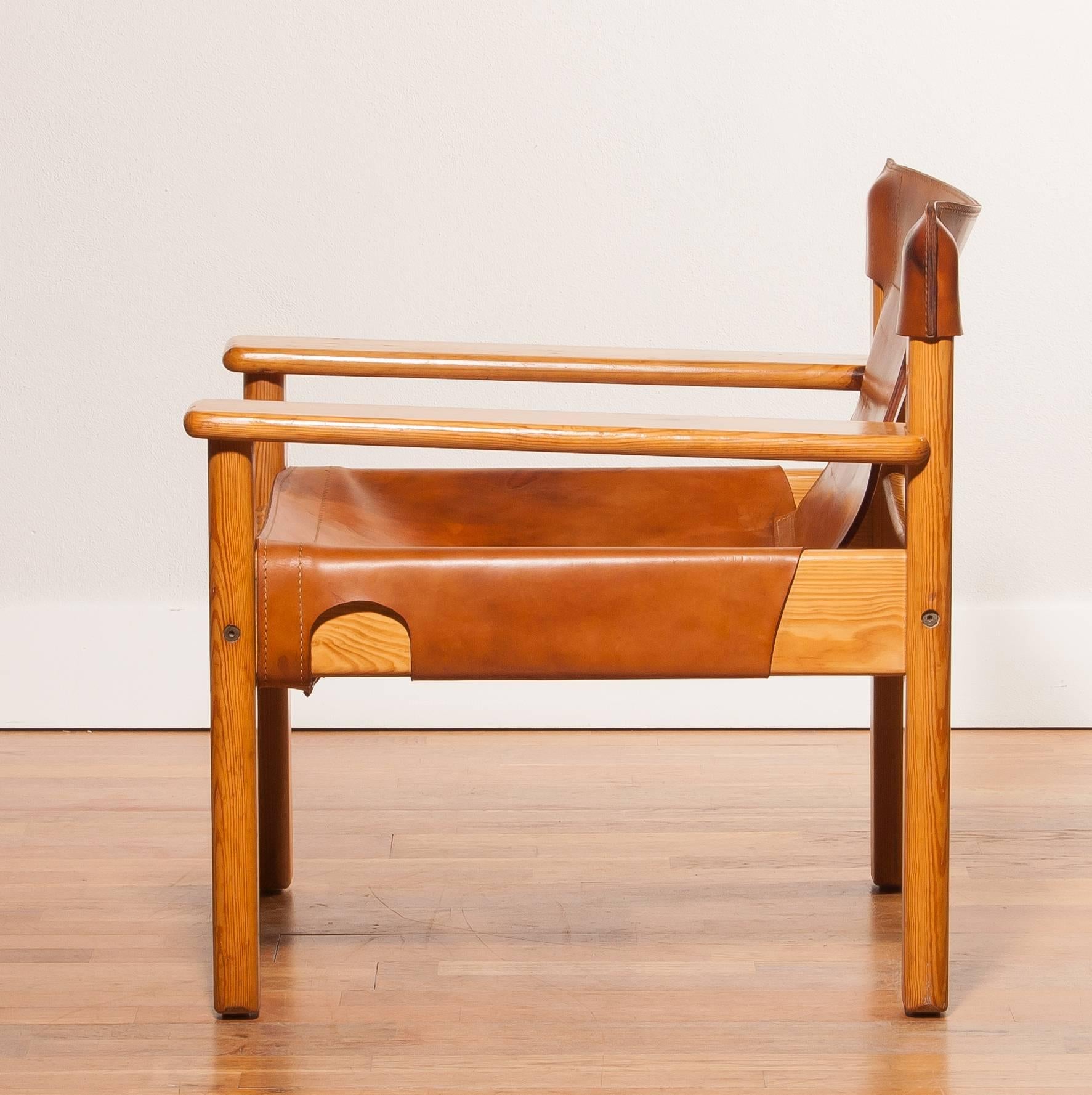 Late 20th Century 1970s, Beautiful 'Natura' Saddle leather and pine Chair by Karin Mobring