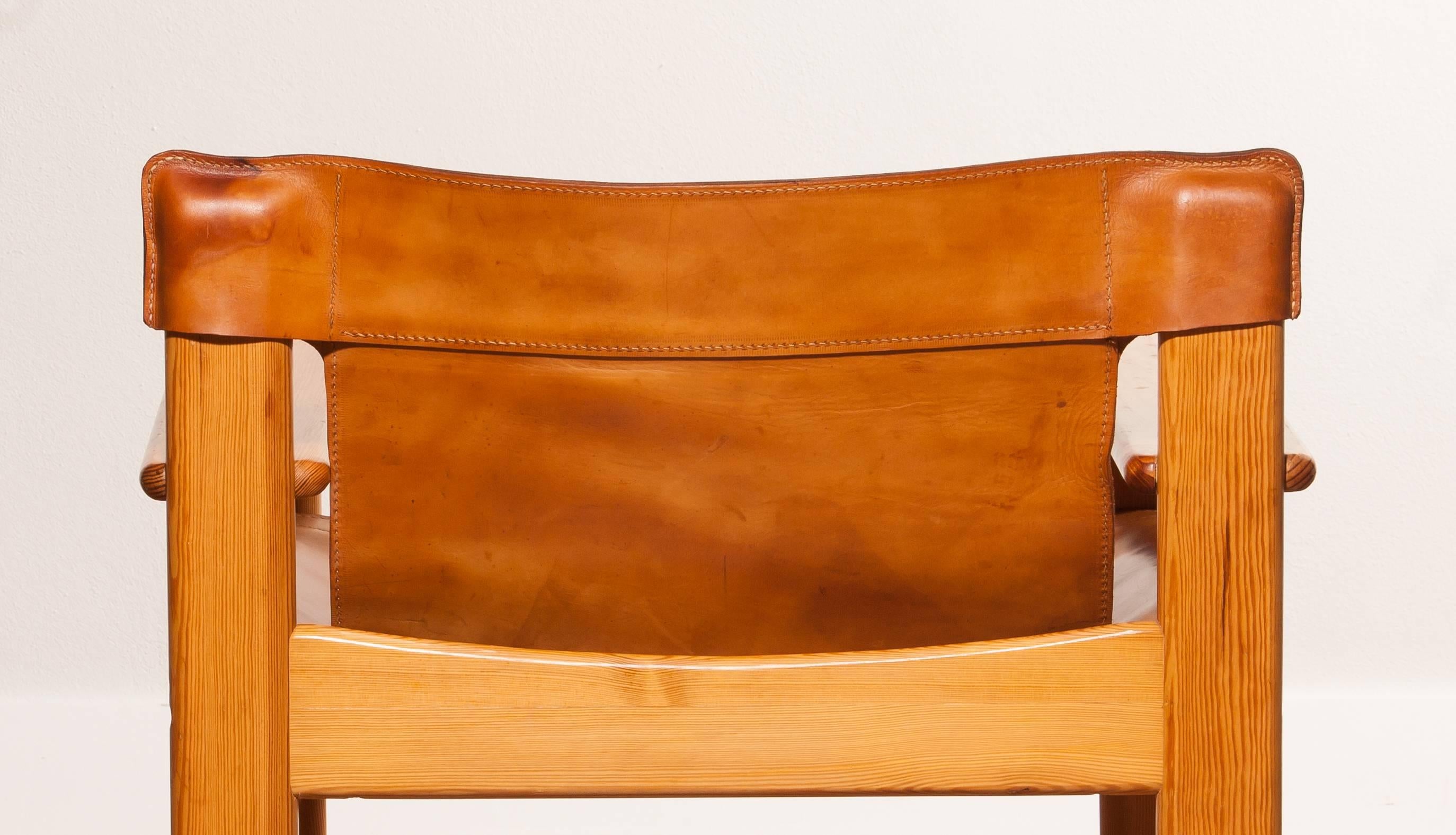 1970s, Beautiful 'Natura' Saddle leather and pine Chair by Karin Mobring 3