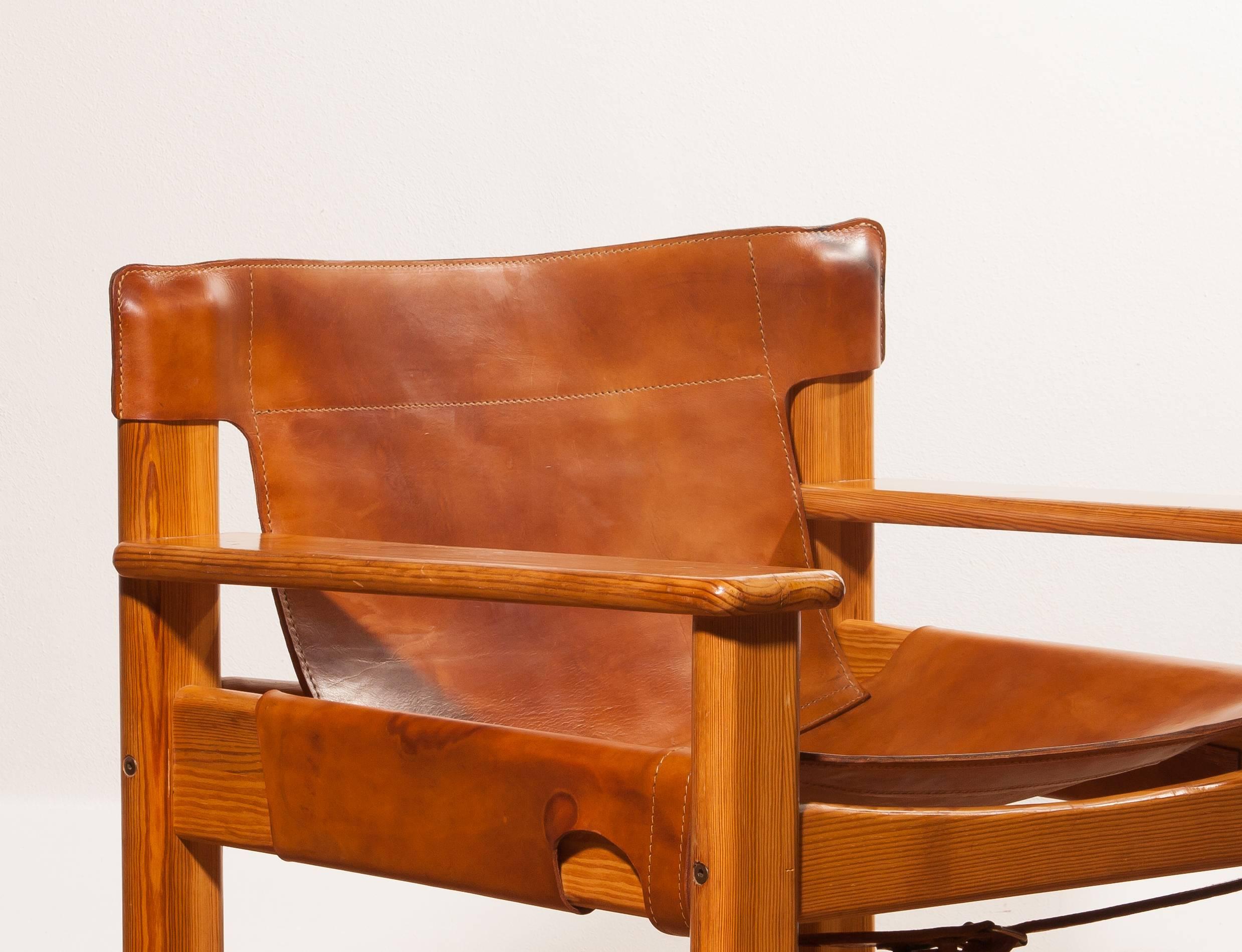 1970s, Beautiful 'Natura' Saddle leather and pine Chair by Karin Mobring 4