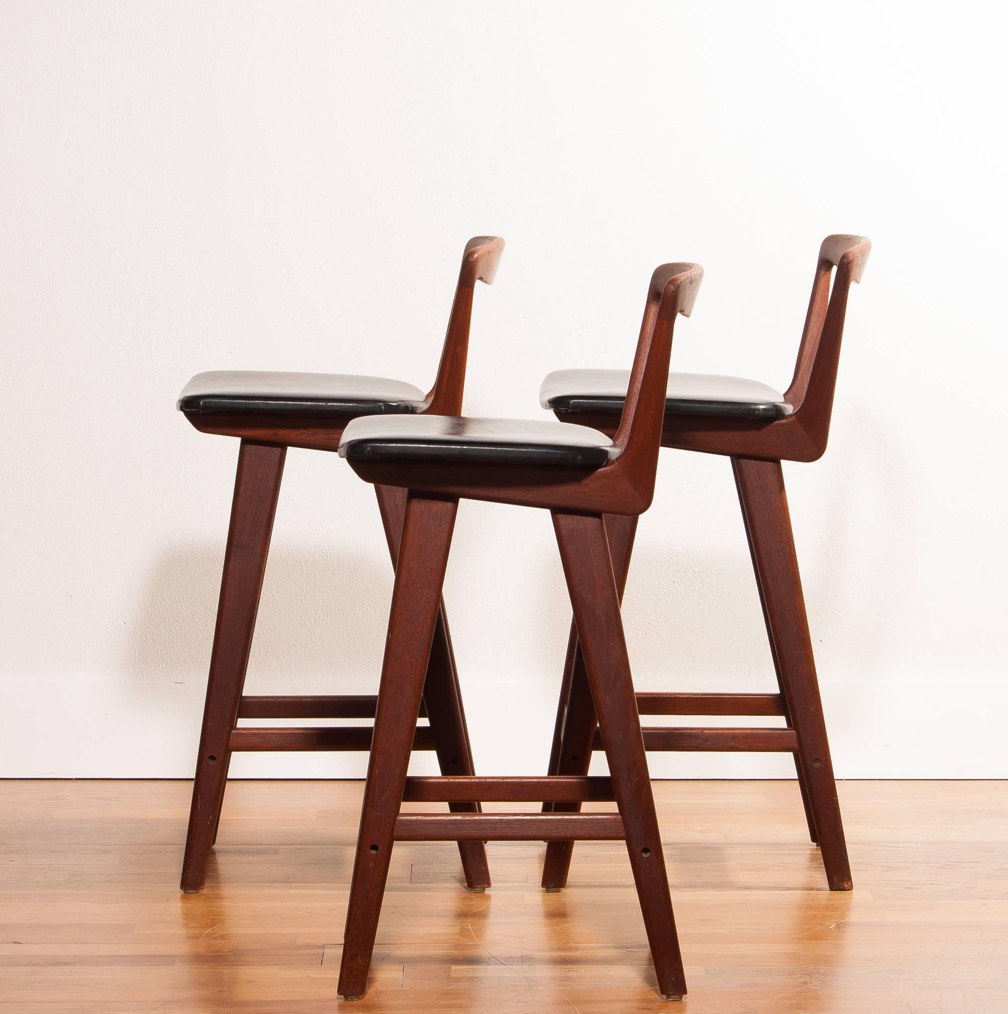 Faux Leather 1960s Set of Three Barstools by Henry Rosengren Hansen