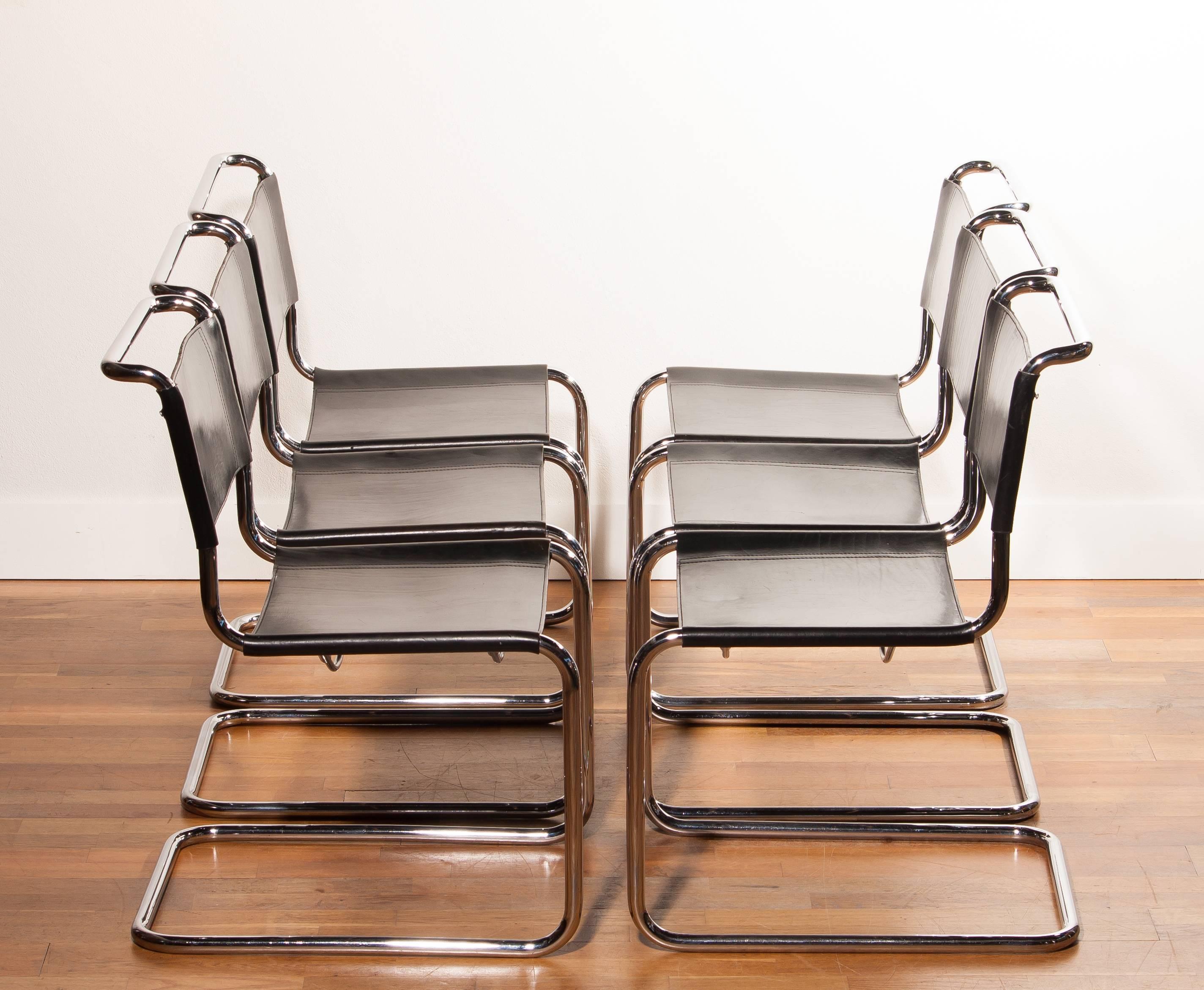 1970s, a Set of Six Dining Chairs by Mart Stam for Fasem 1