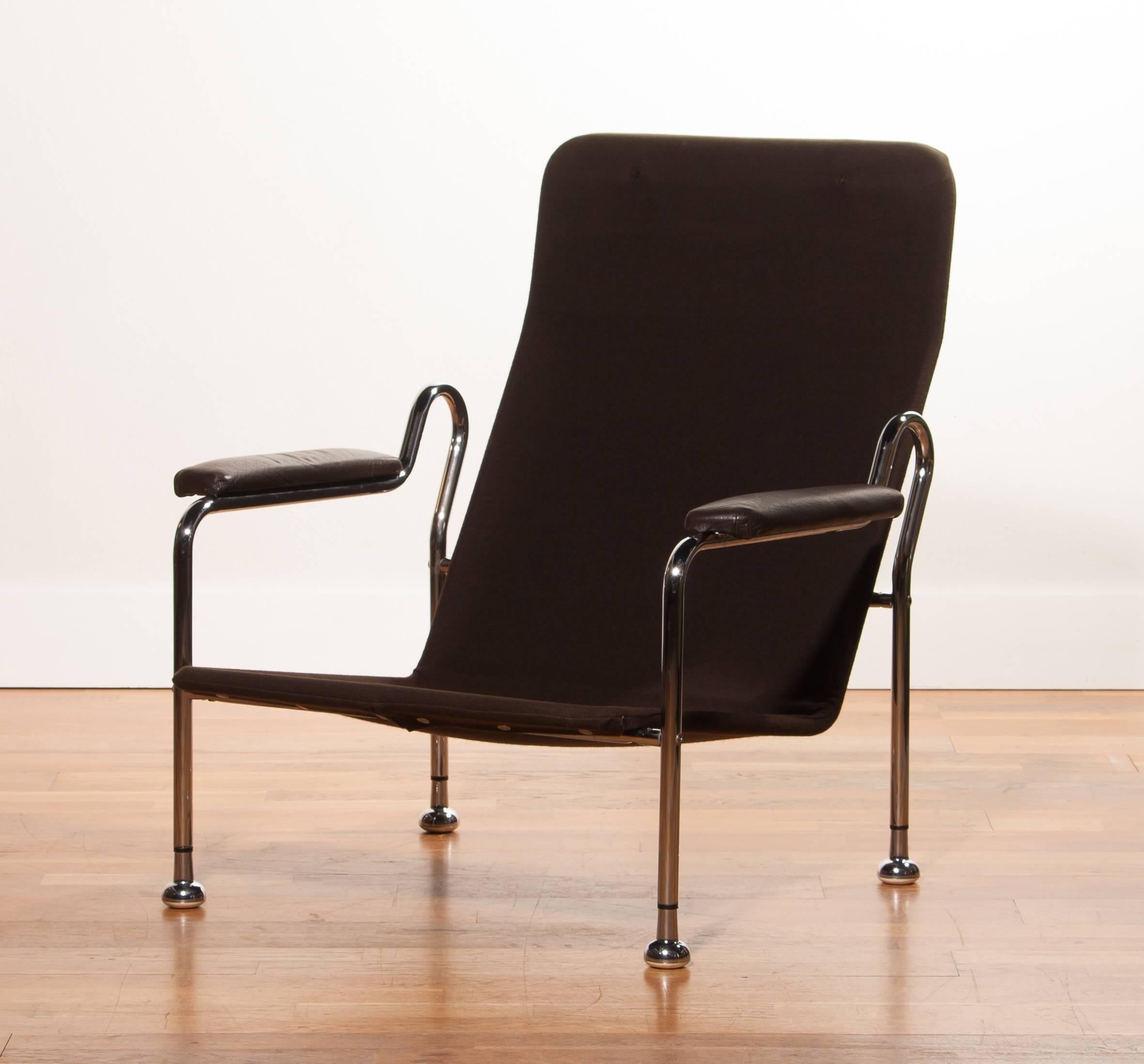1970s, a Pair of Leather with Tubular Chrome Steel Lounge Chairs , Sweden 4