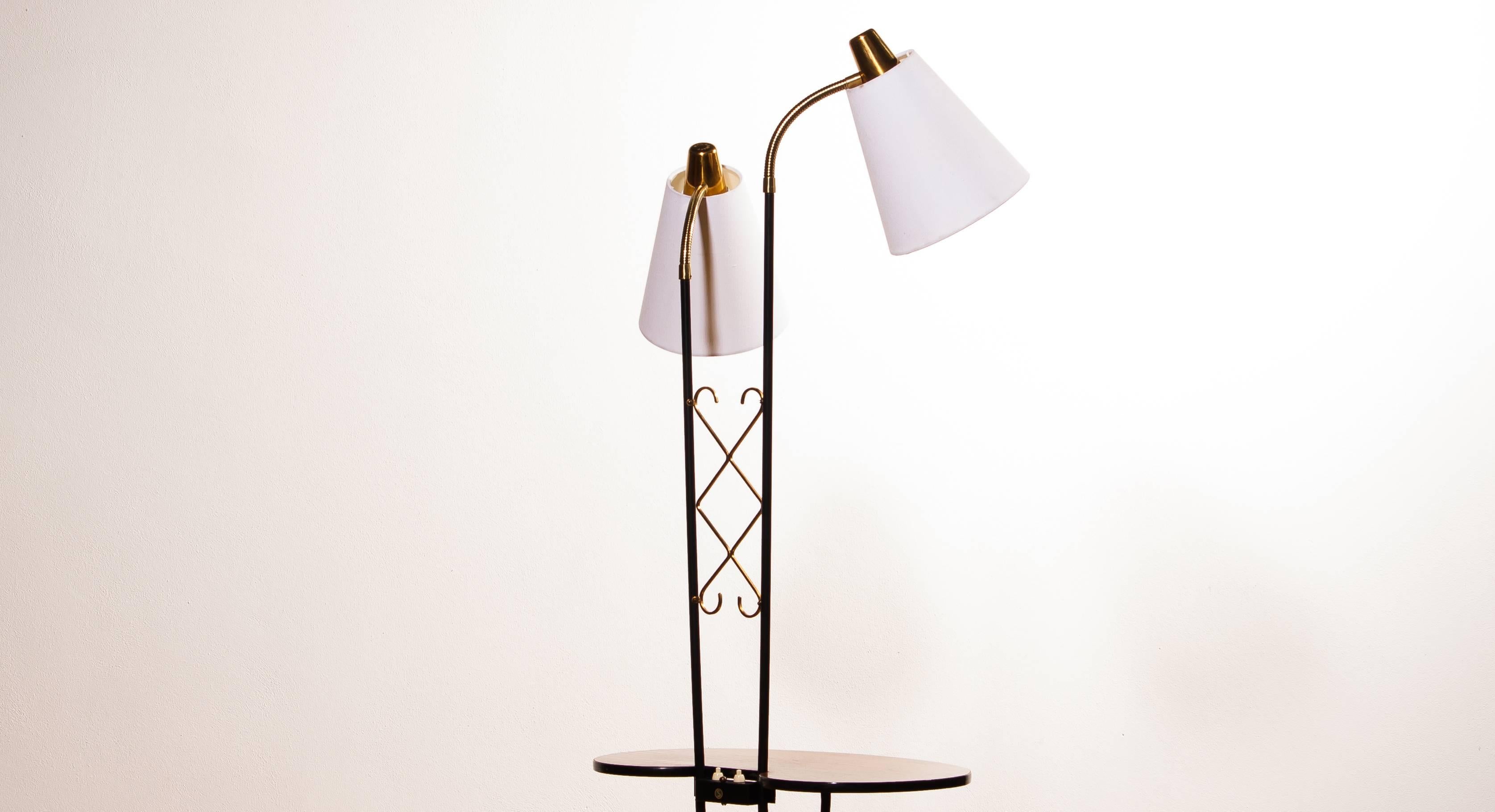 Metal 1950s, Two Lights Floor Lamp with Teak Table