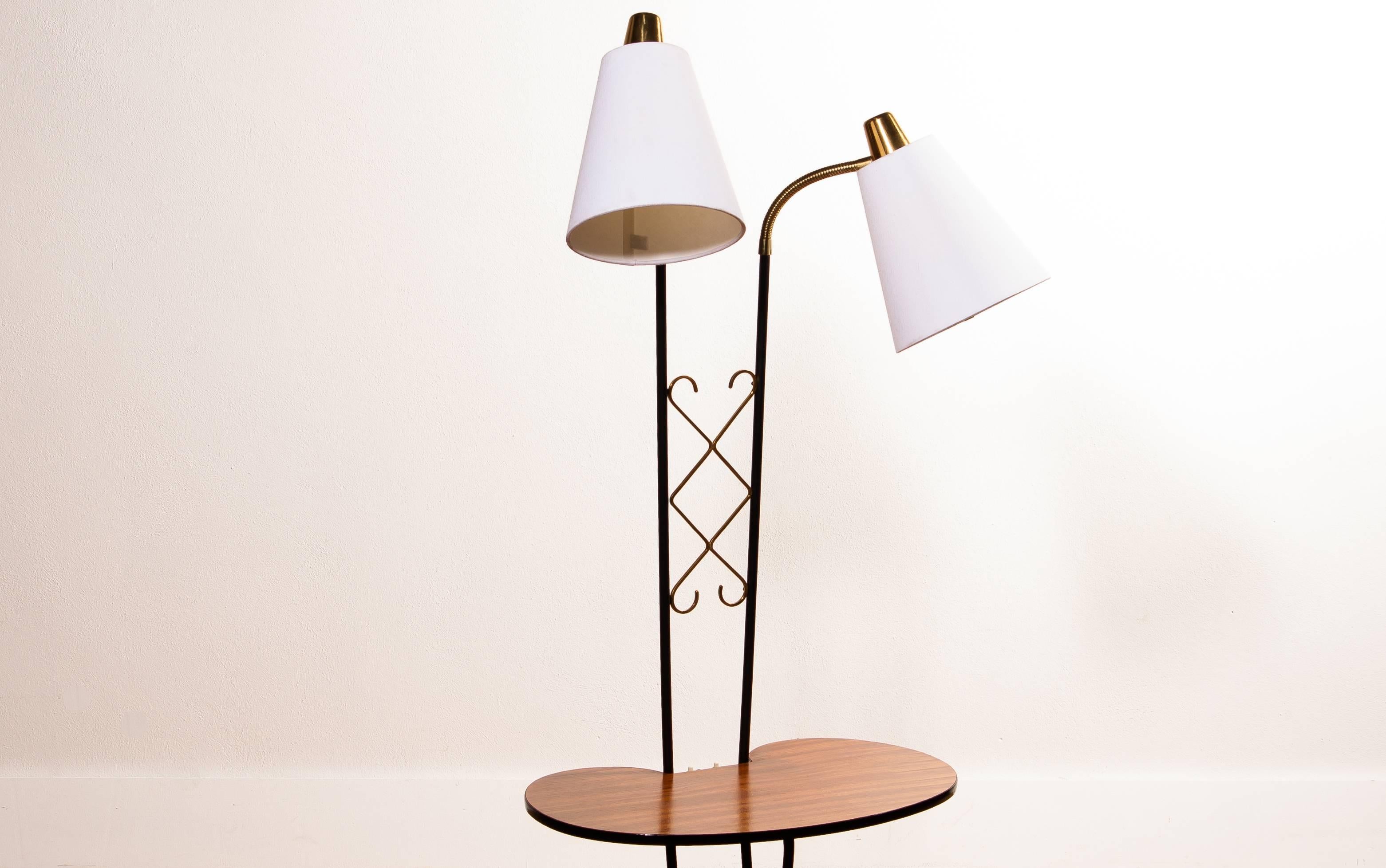 1950s, Two Lights Floor Lamp with Teak Table 1