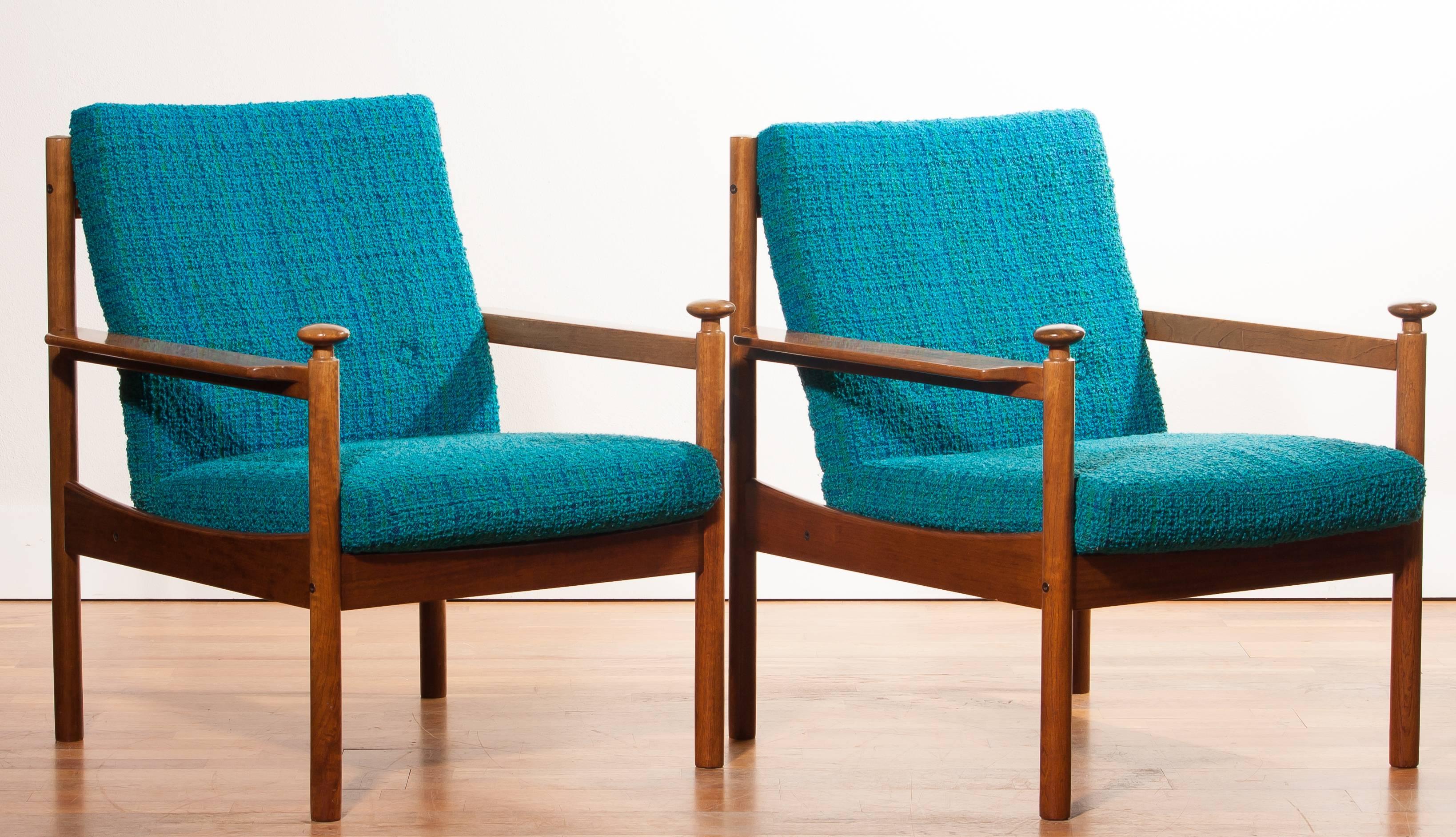 Fabric 1950s, a Pair of Chairs by Torbjørn Afdal for Sandvik & Co Mobler
