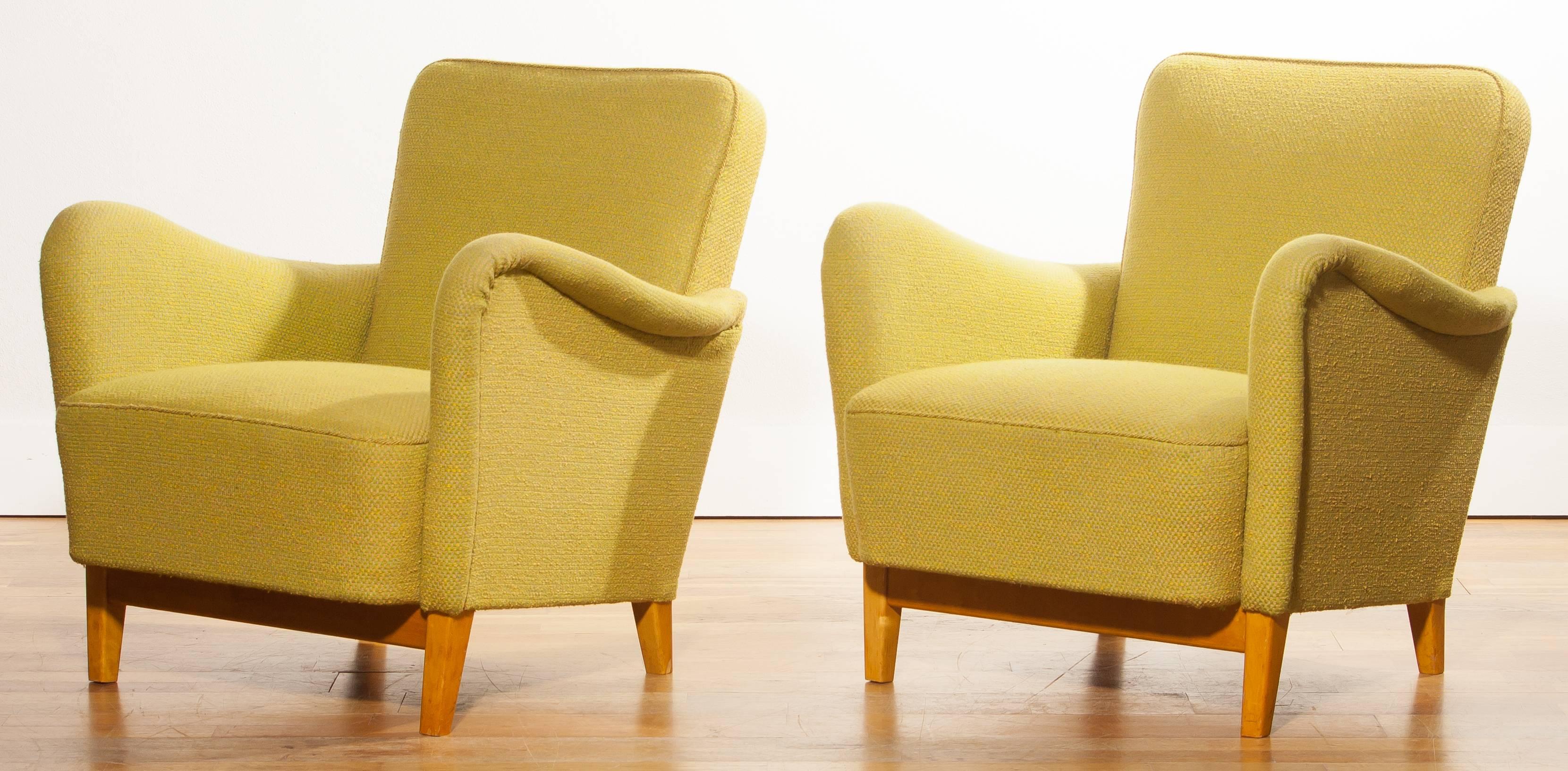 Swedish 1940s a Pair Lounge Chairs by Carl Malmsten for DUX