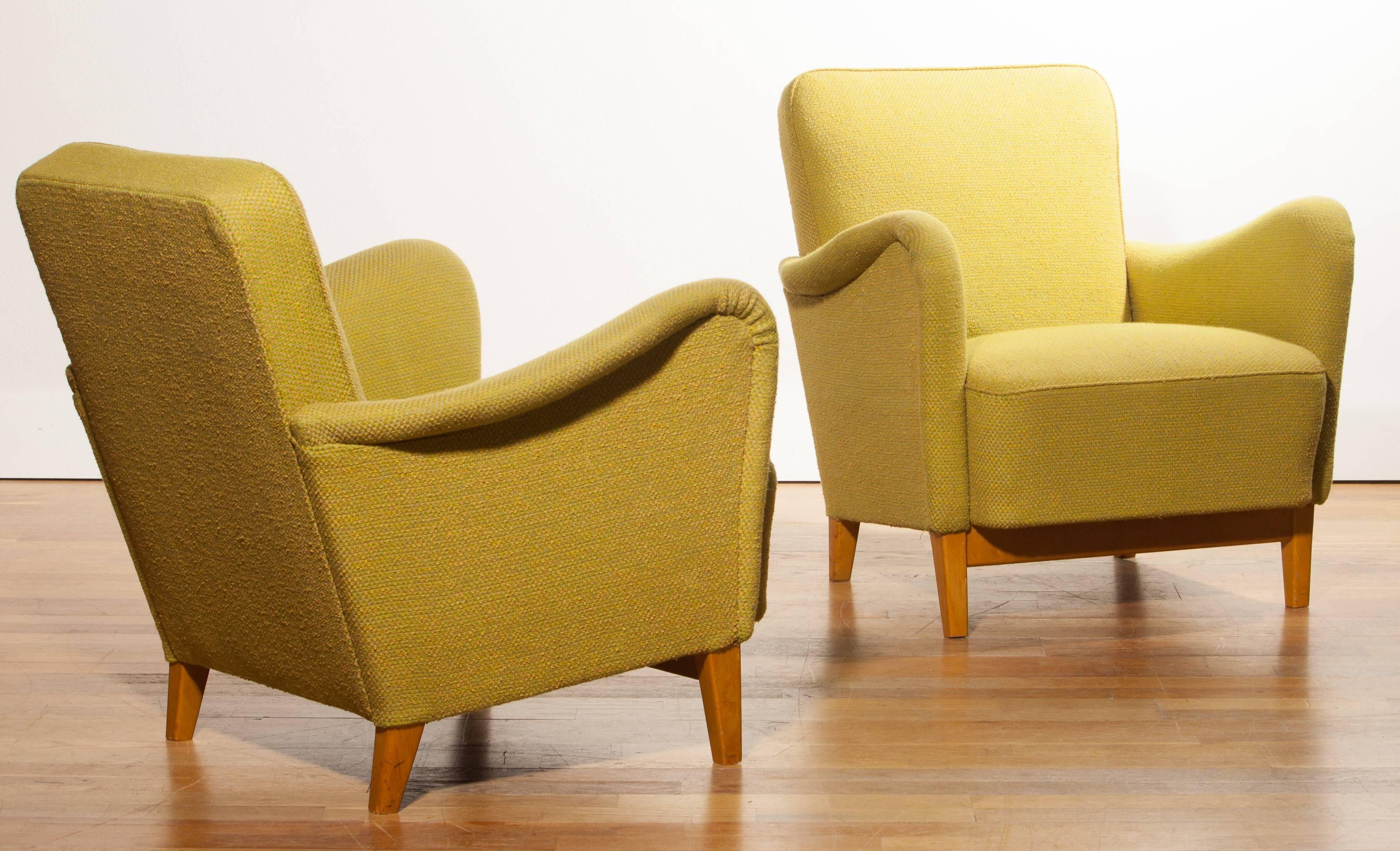 Mid-20th Century 1940s a Pair Lounge Chairs by Carl Malmsten for DUX