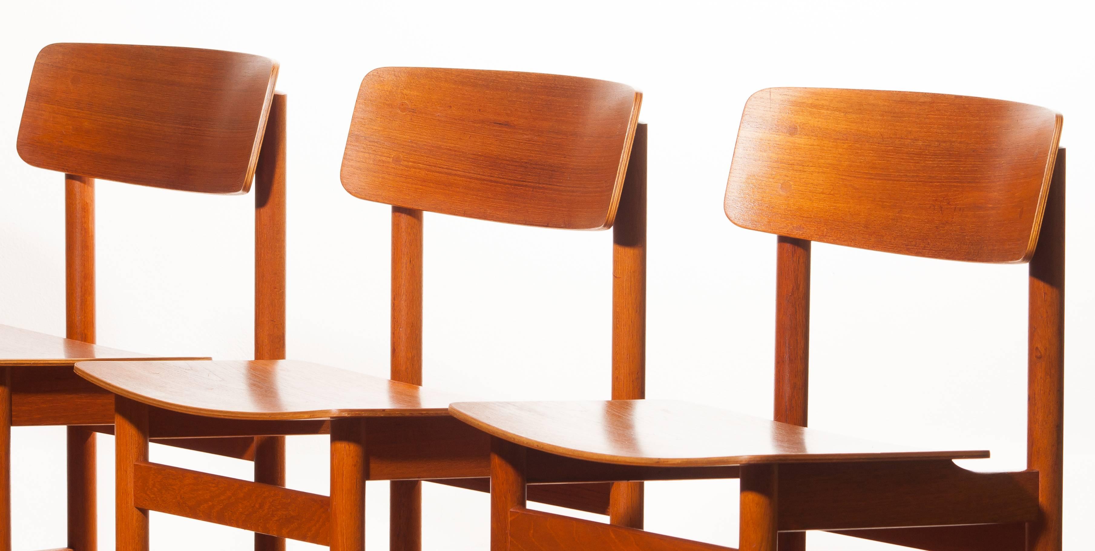 1960s, a Set of Four Teak Plywood Dining Chairs by Børge Mogensen Attributes 2