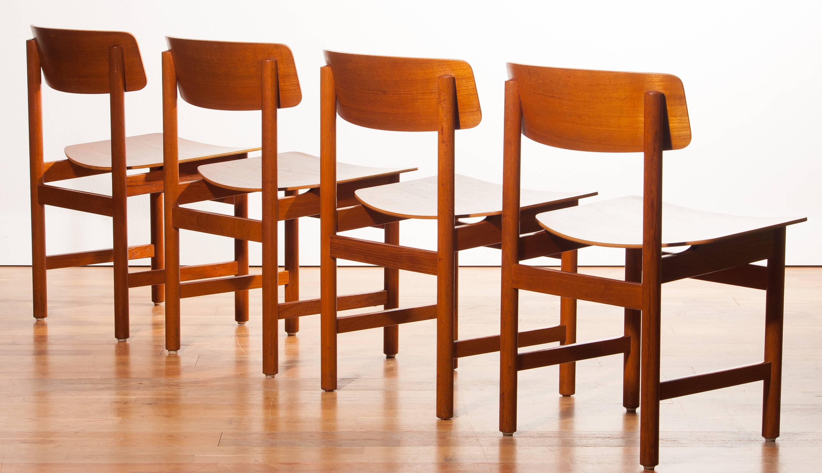 1960s, a Set of Four Teak Plywood Dining Chairs by Børge Mogensen Attributes 3