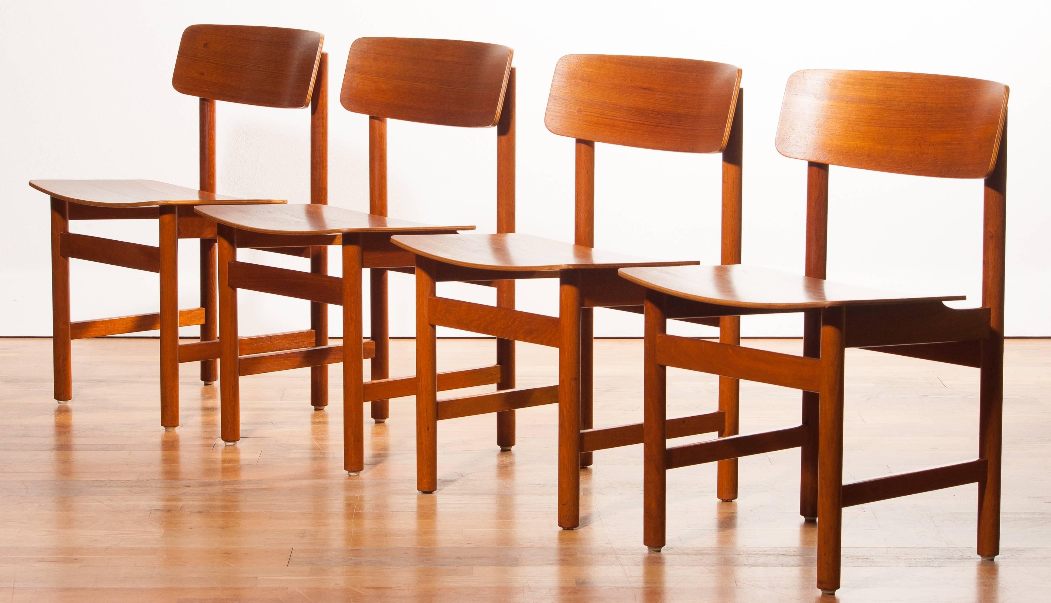 1960s, a Set of Four Teak Plywood Dining Chairs by Børge Mogensen Attributes 4