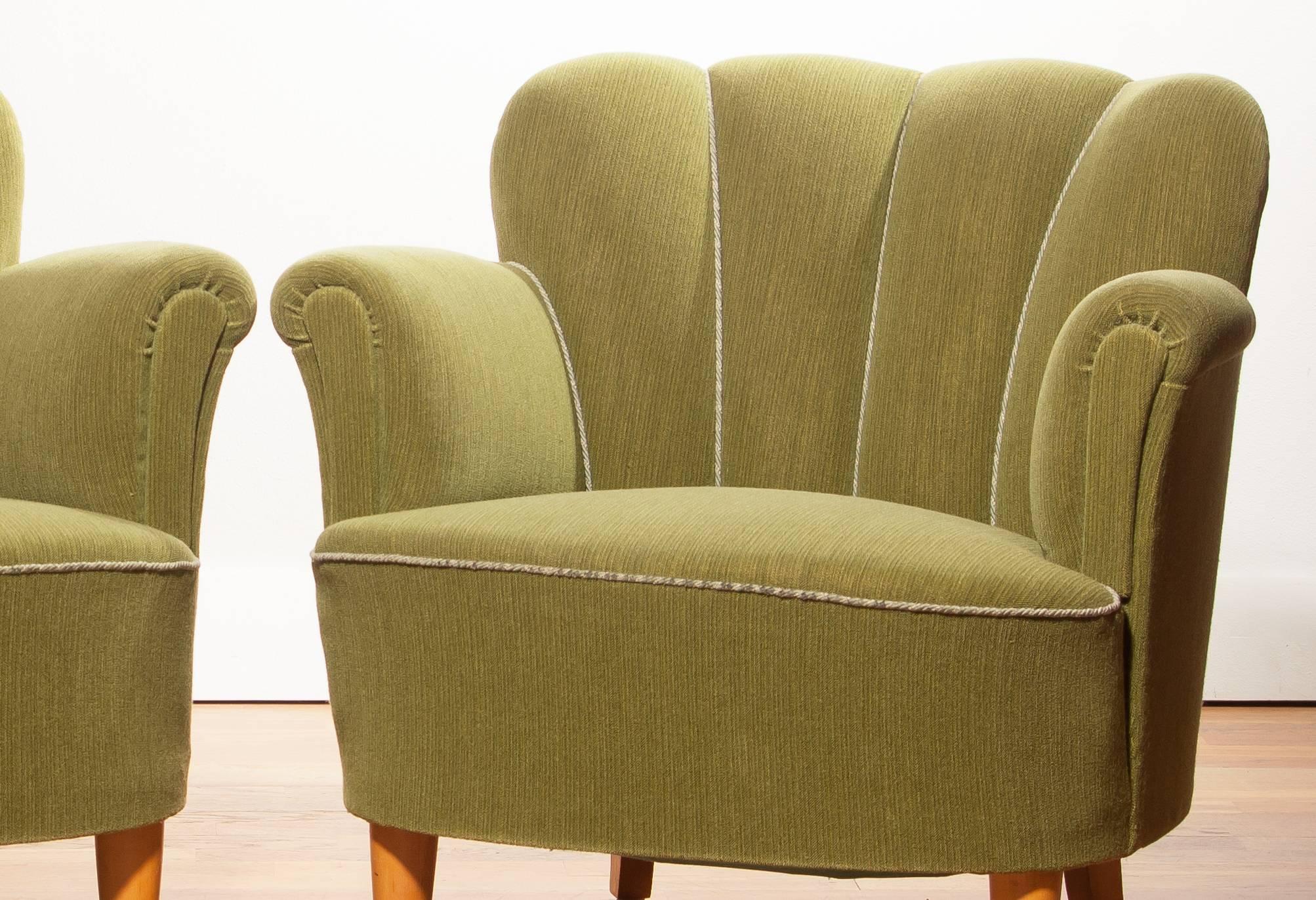 1940s, Swedish Set of Green Club Chairs 2