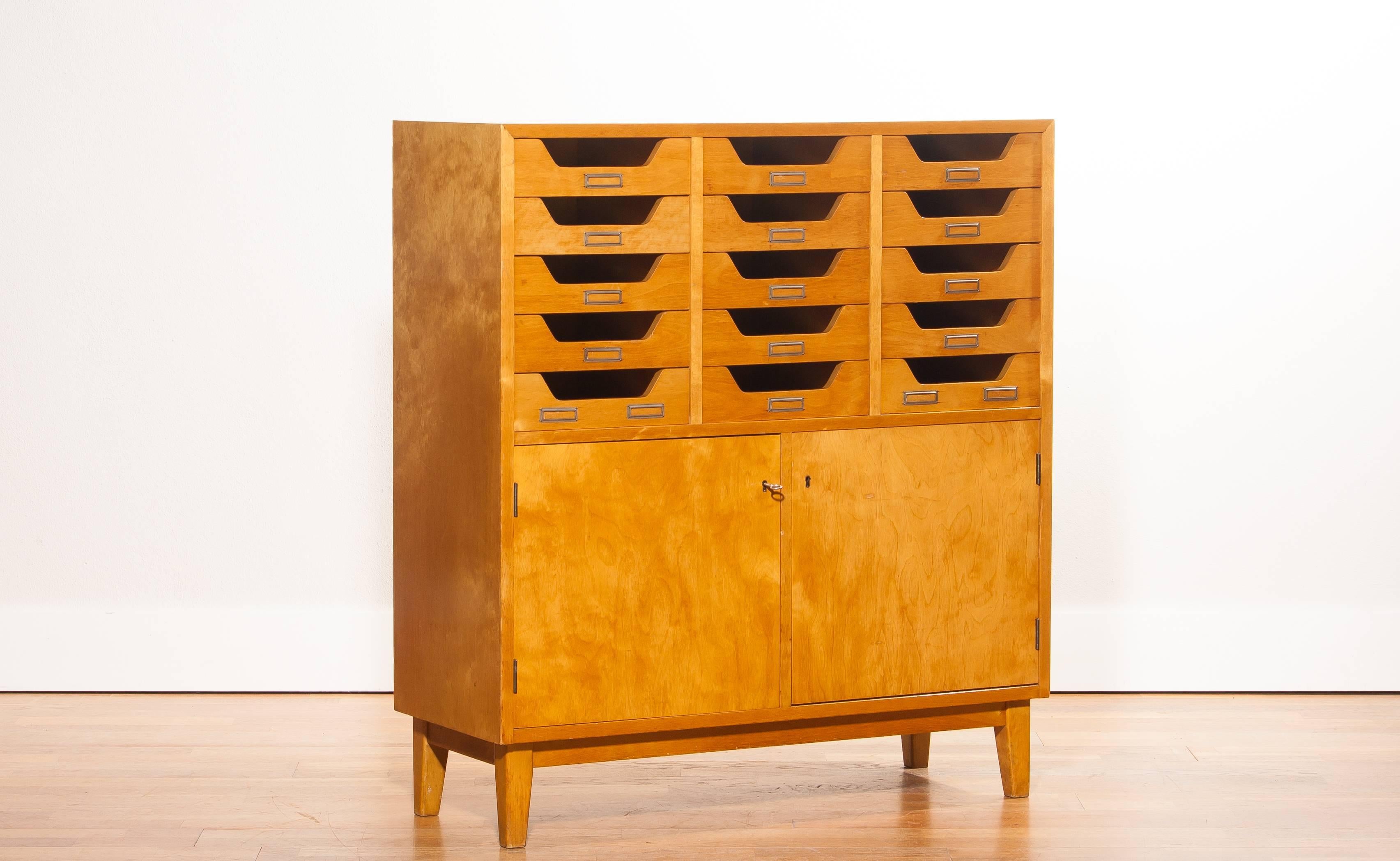 Mid-20th Century 1950s, Elm Archive Cabinet by Jakobsson Industrier for Säffle