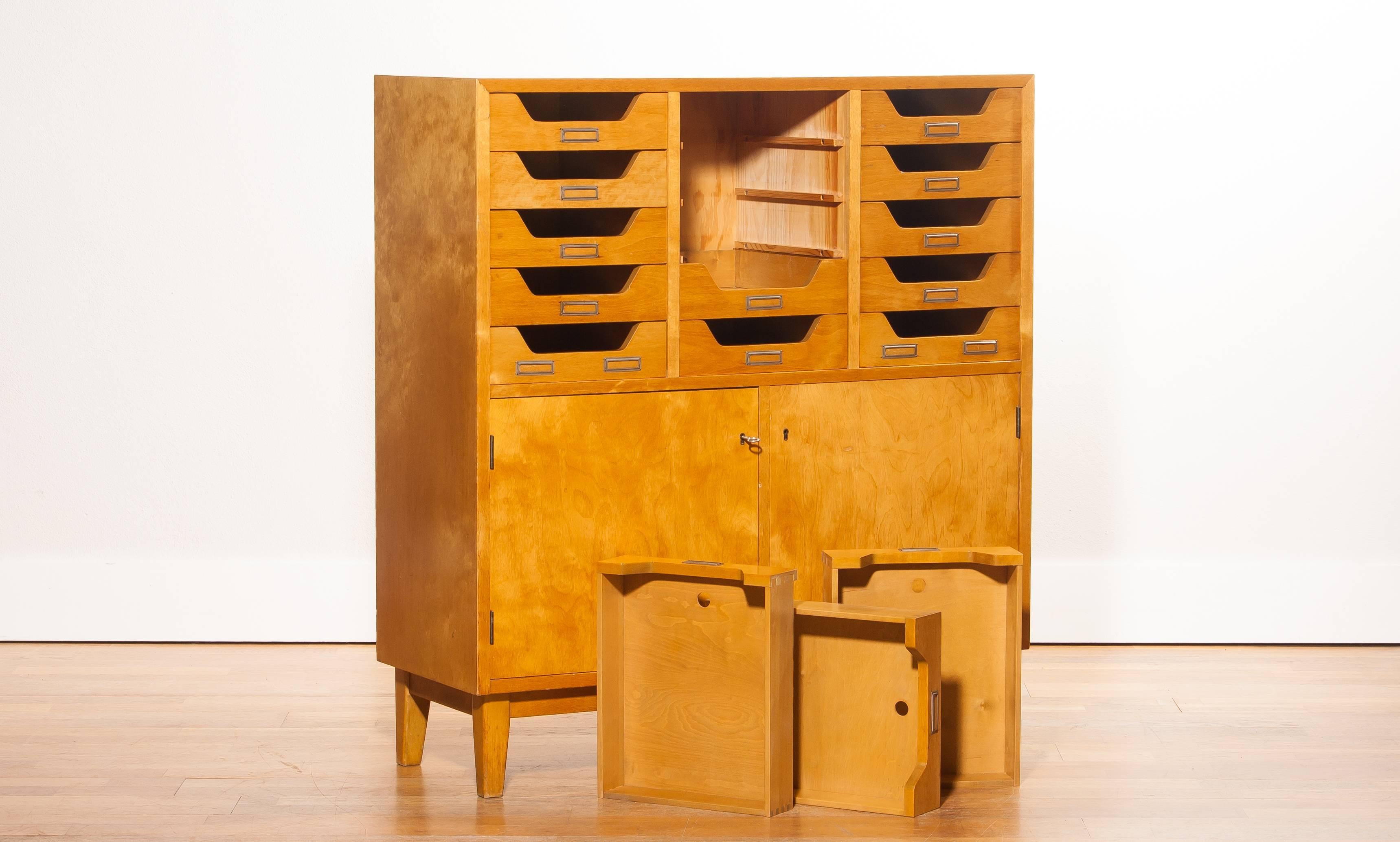 Beech 1950s, Elm Archive Cabinet by Jakobsson Industrier for Säffle
