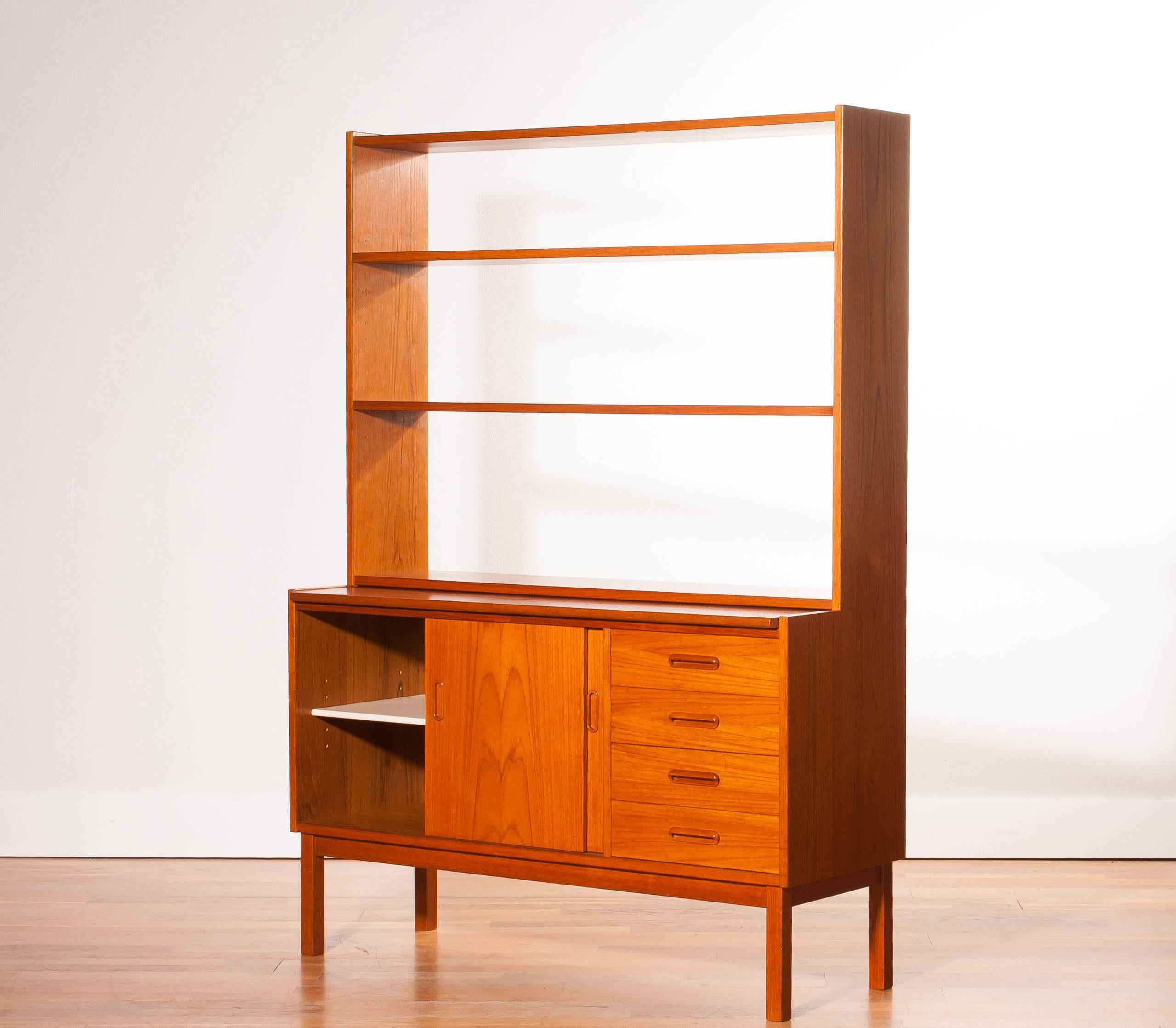 Mid-20th Century 1960s, Teak Book Case with Slidable Writing / Working Space from Sweden