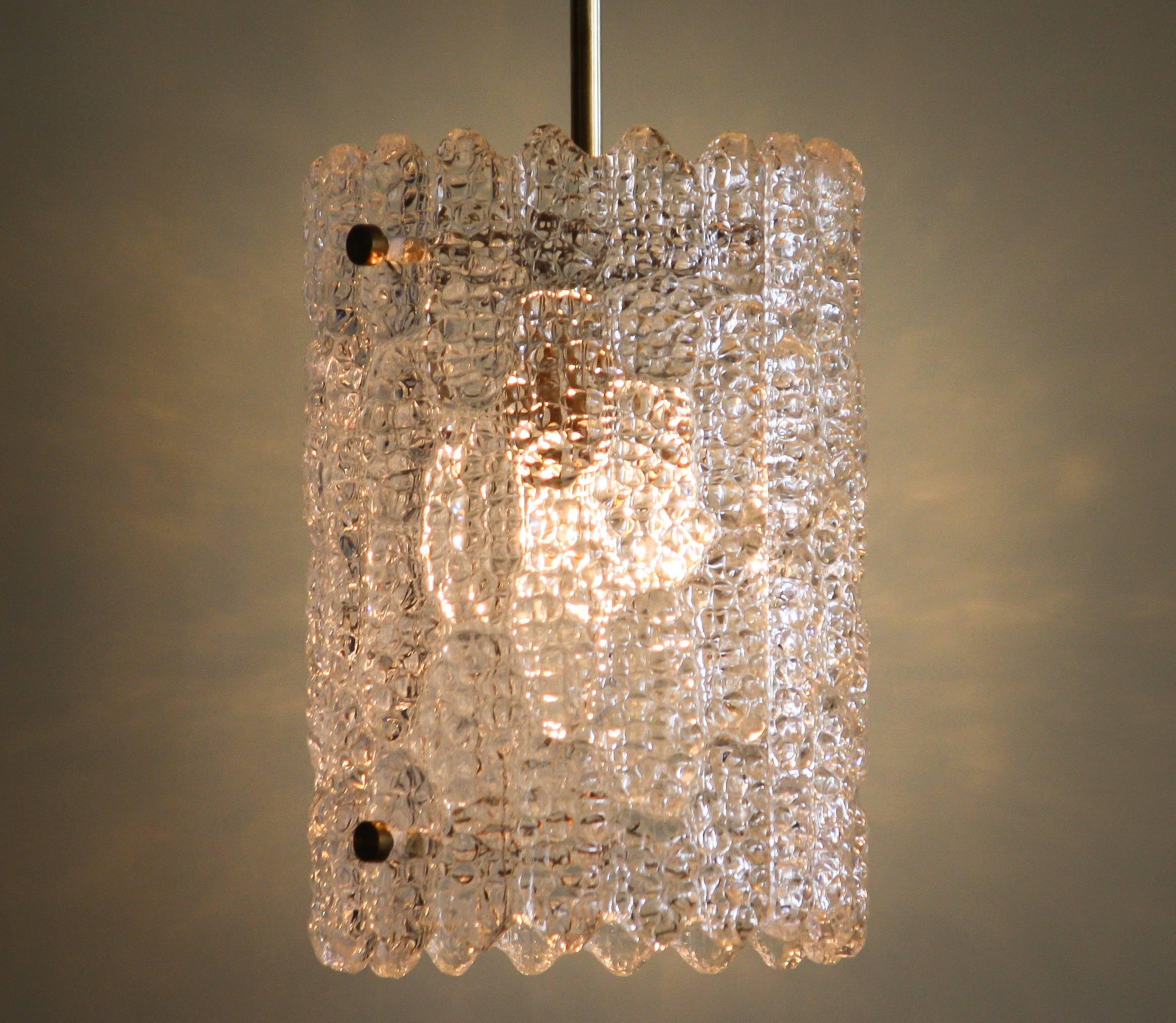 Swedish 1960s, Brass and Crystal Glass Pendant by Carl Fagerlund for Orrefors
