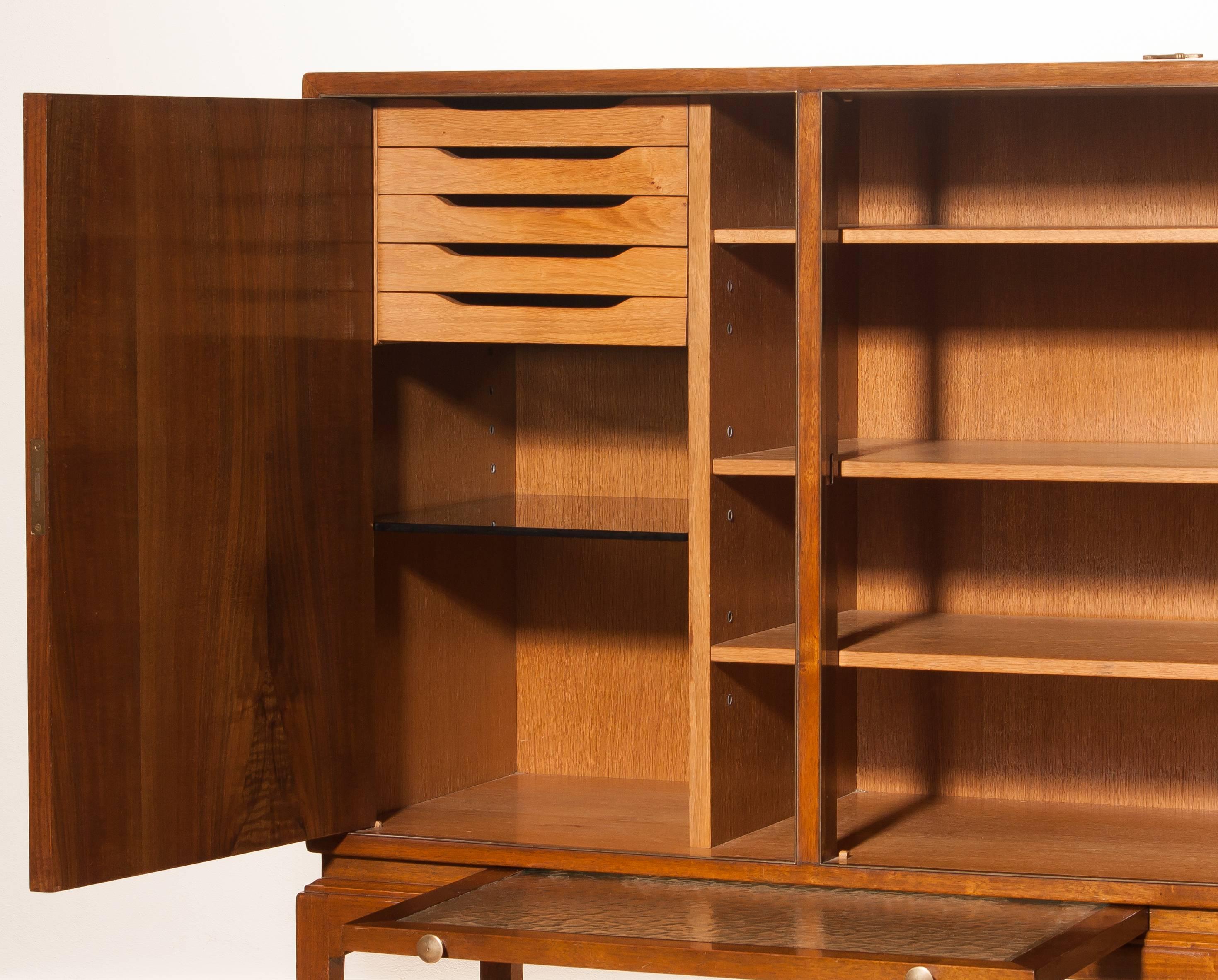 Brass 1950s, Burl Wood Cabinet by Boet Sweden
