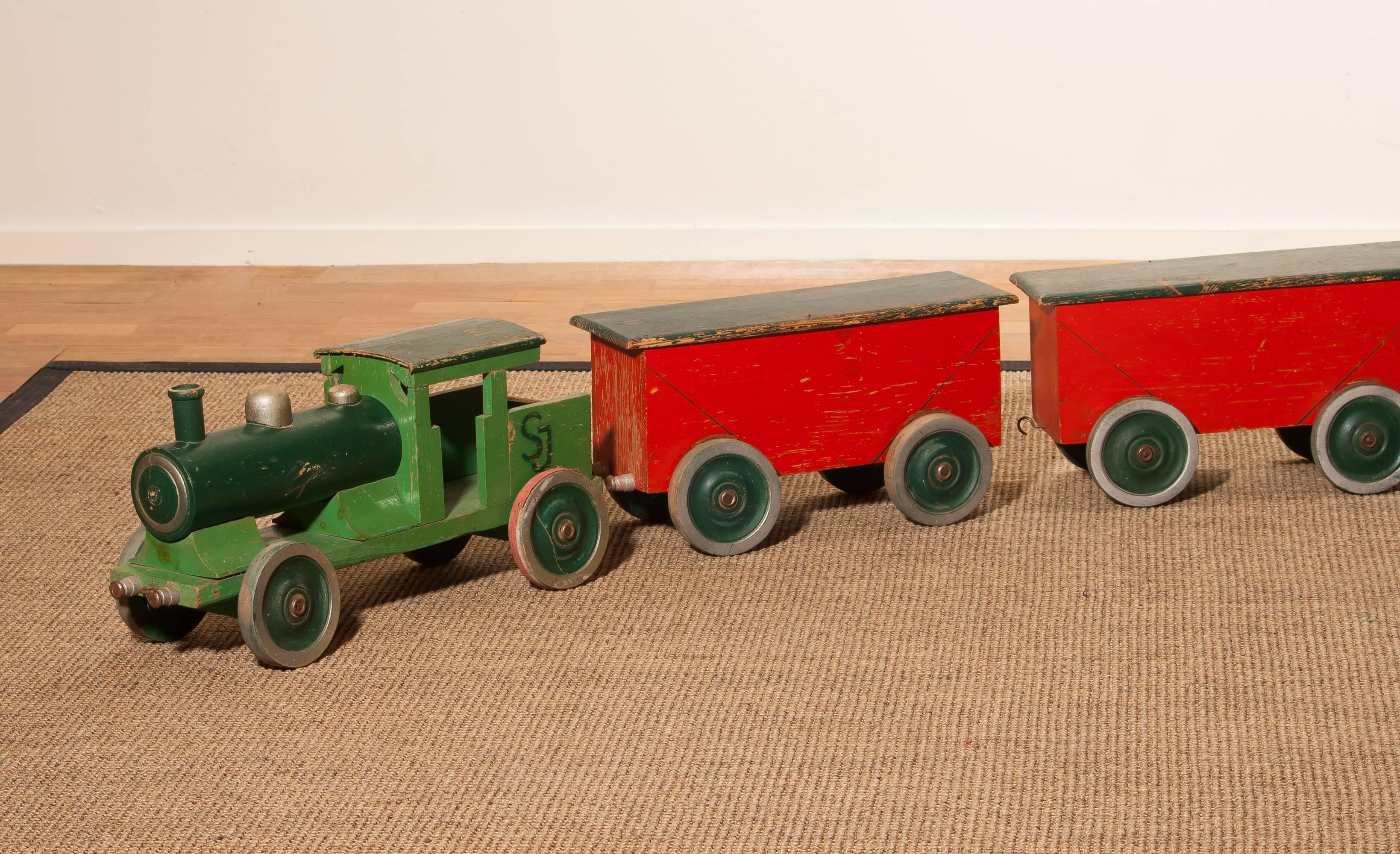 Swedish 1930s Large Wooden Toy Train, Sweden